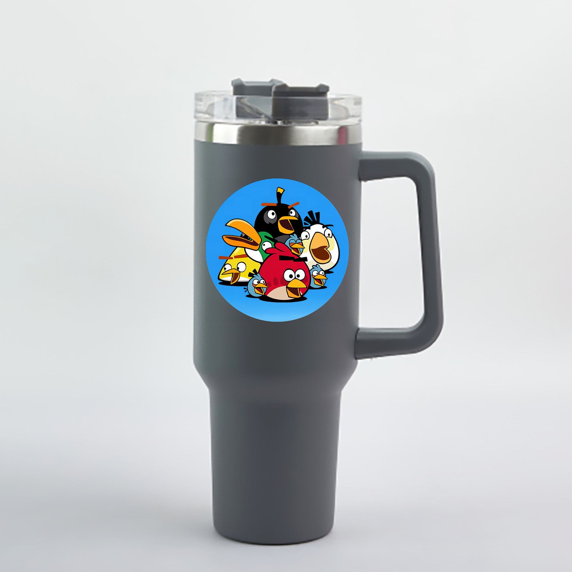 （画像用） Angry Birds アングリーバード 1200mL車用タンブラー - クリスタルステッカー（プラスチックストロー付き）