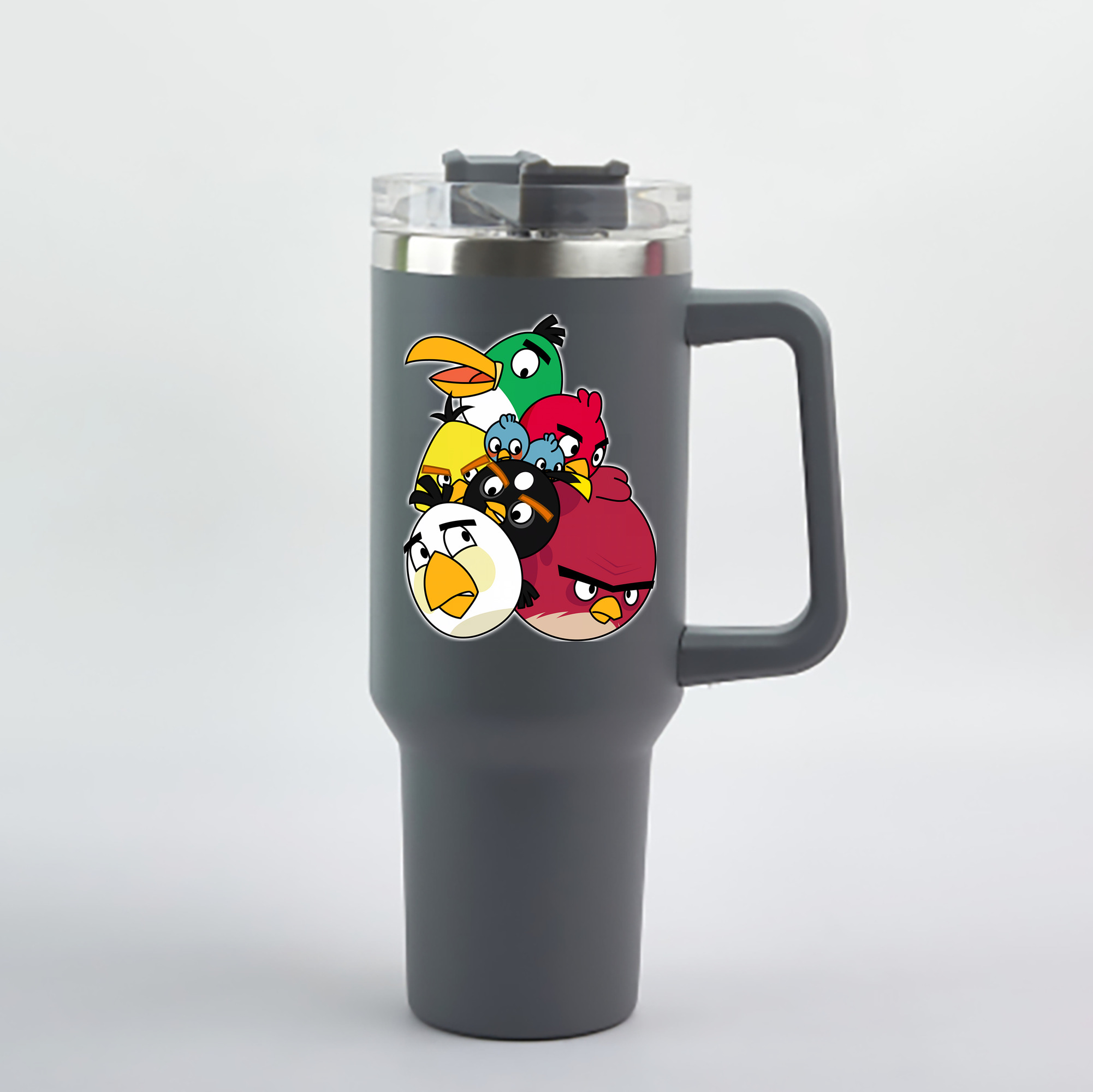 （画像用） Angry Birds アングリーバード 1200mL車用タンブラー - クリスタルステッカー（プラスチックストロー付き）