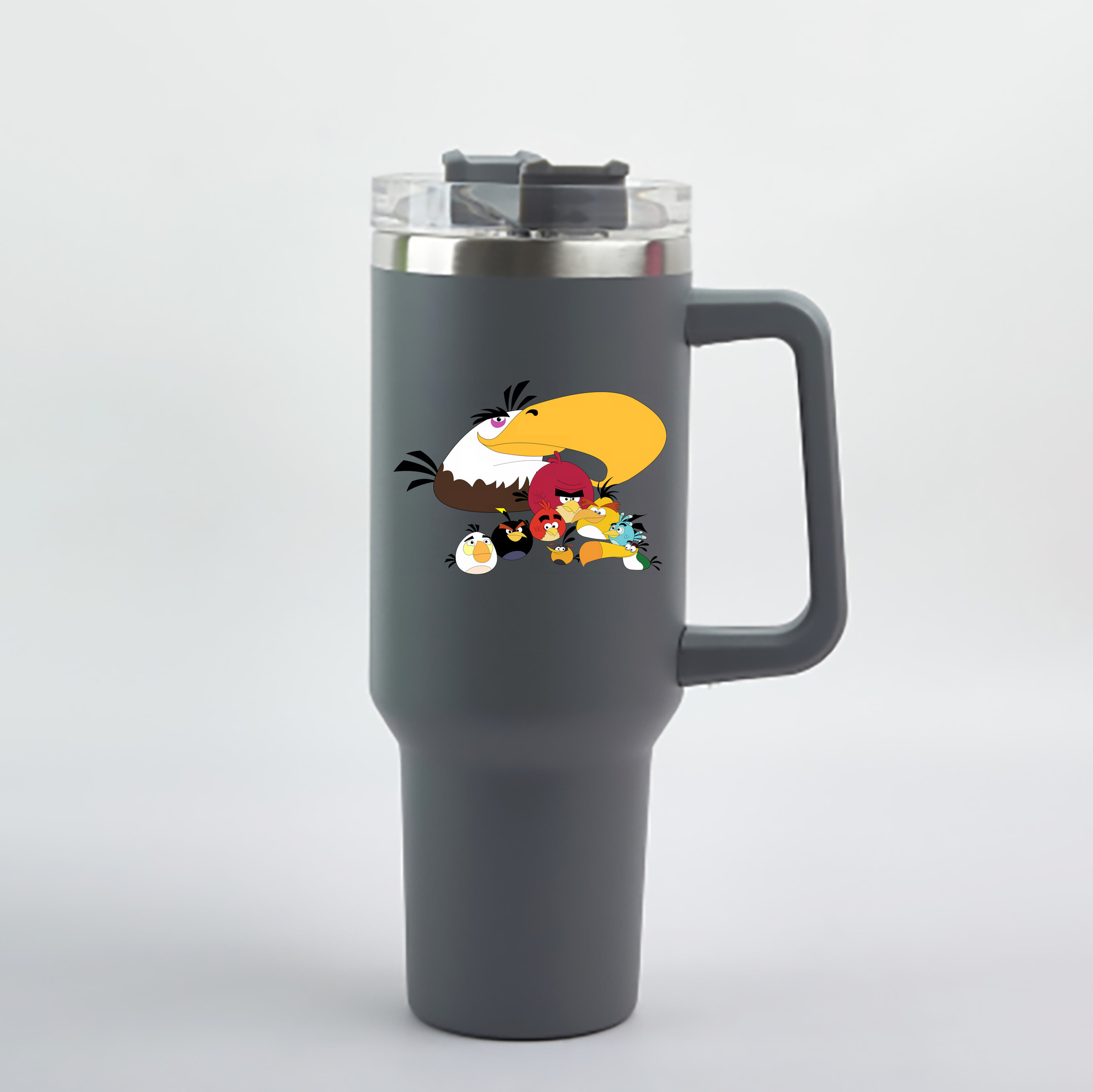 （画像用） Angry Birds アングリーバード 1200mL車用タンブラー - クリスタルステッカー（プラスチックストロー付き）