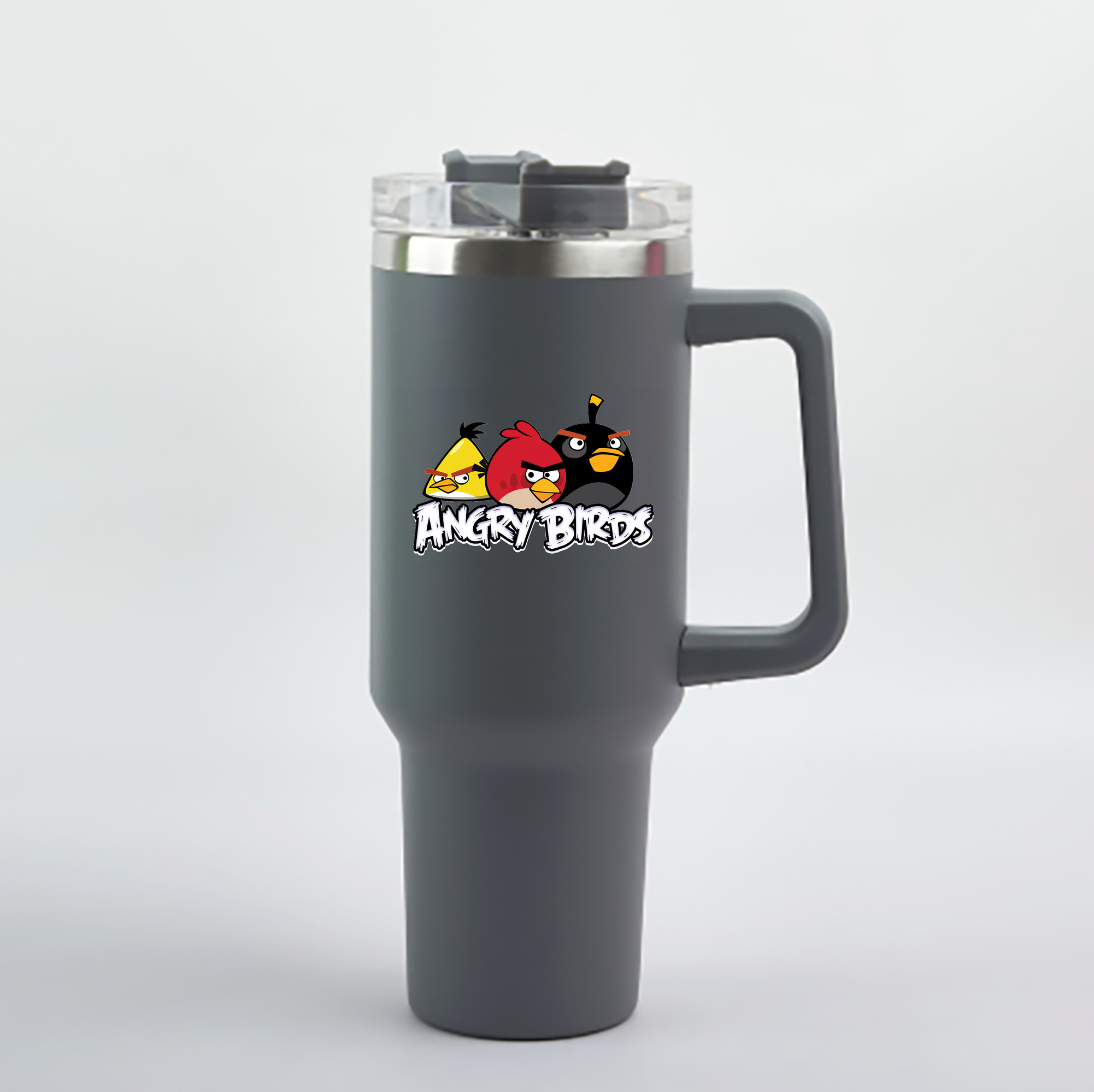 （画像用） Angry Birds アングリーバード 1200mL車用タンブラー - クリスタルステッカー（プラスチックストロー付き）