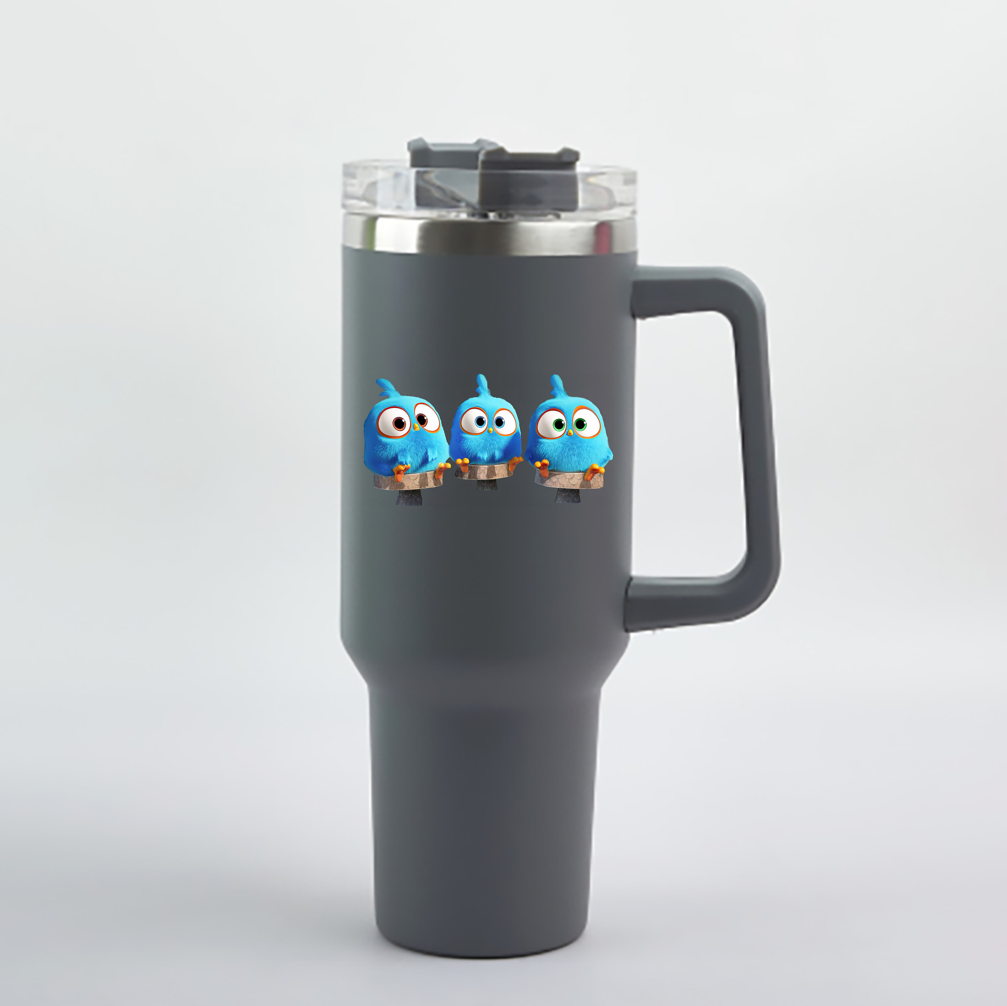 （画像用） Angry Birds アングリーバード 1200mL車用タンブラー - クリスタルステッカー（プラスチックストロー付き）