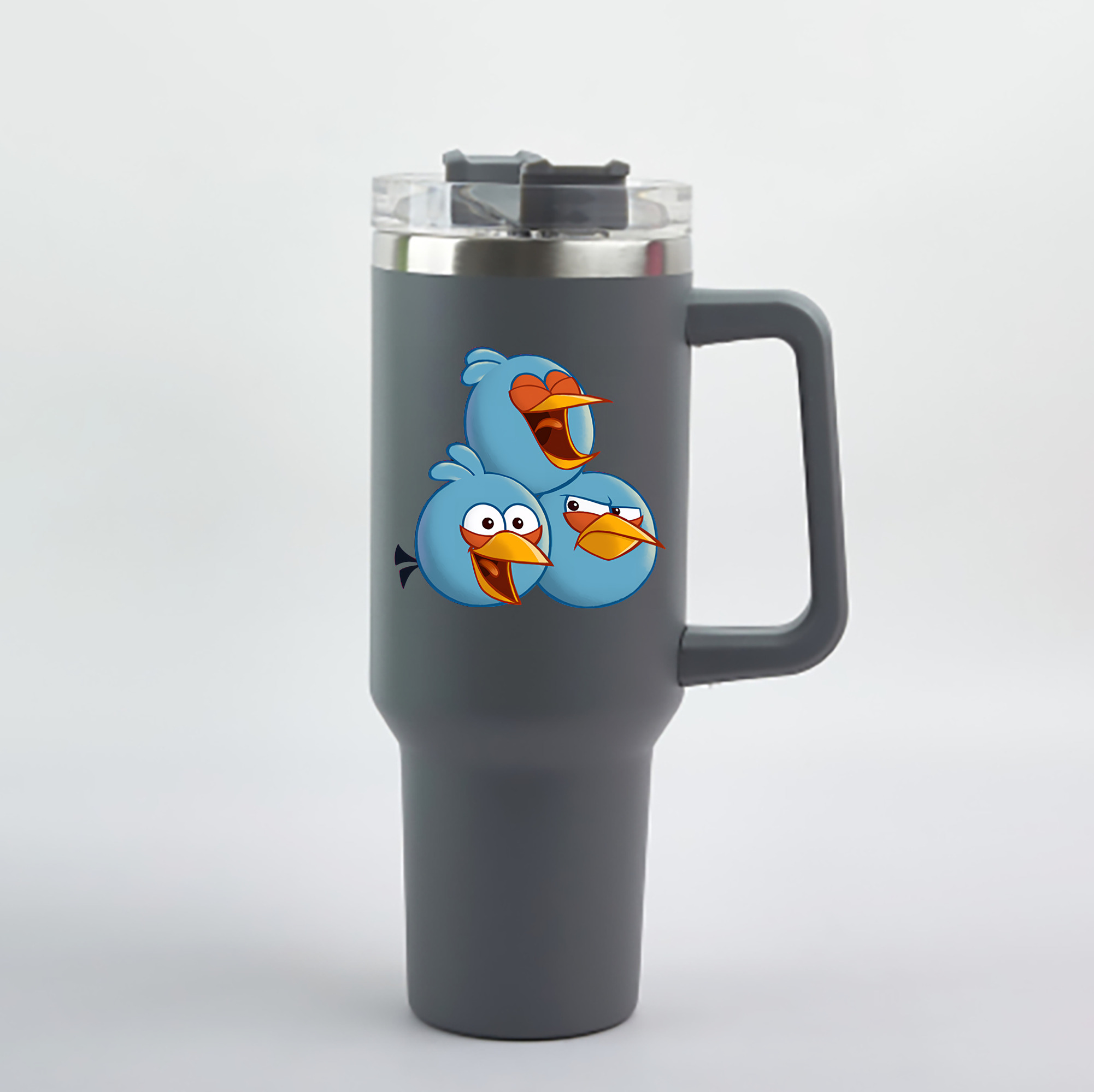（画像用） Angry Birds アングリーバード 1200mL車用タンブラー - クリスタルステッカー（プラスチックストロー付き）
