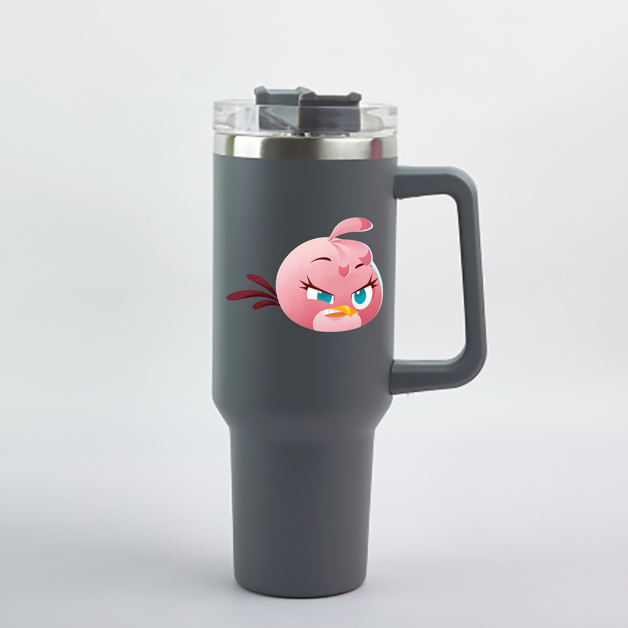 （画像用） Angry Birds アングリーバード 1200mL車用タンブラー - クリスタルステッカー（プラスチックストロー付き）