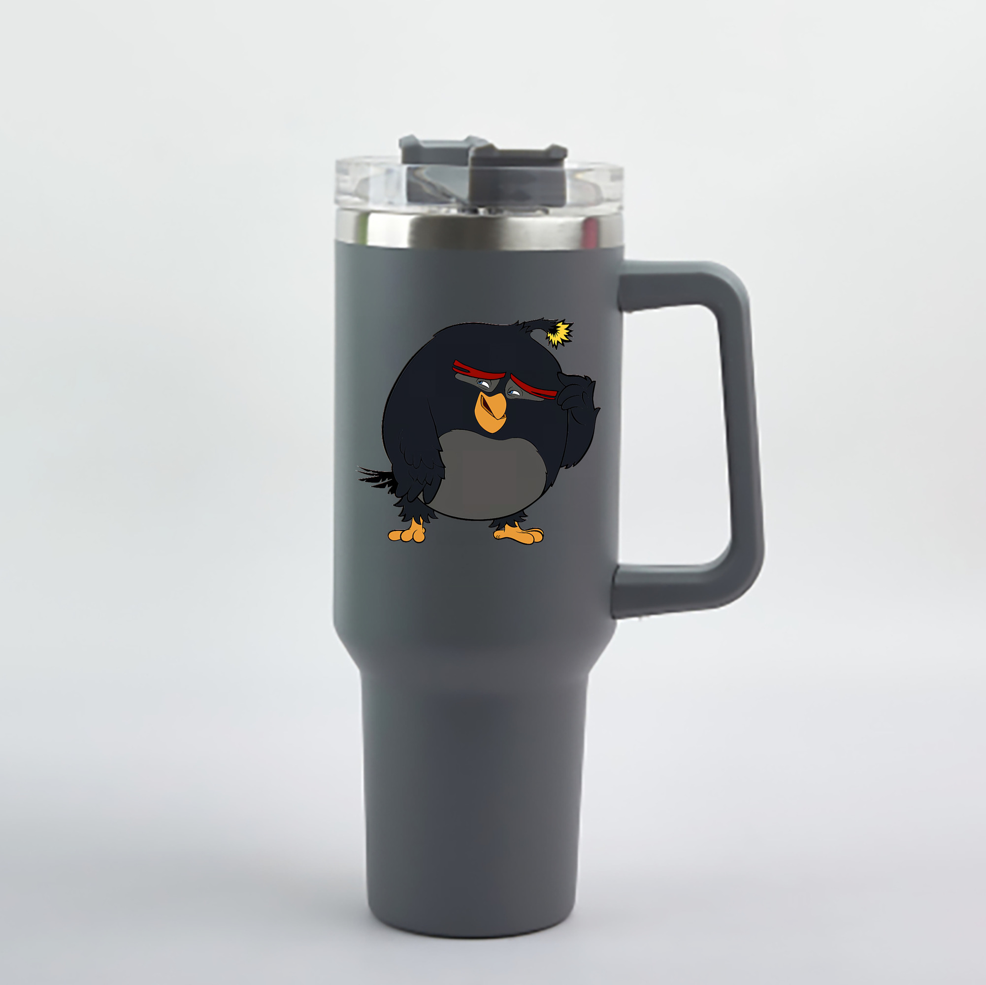 （画像用） Angry Birds アングリーバード 1200mL車用タンブラー - クリスタルステッカー（プラスチックストロー付き）