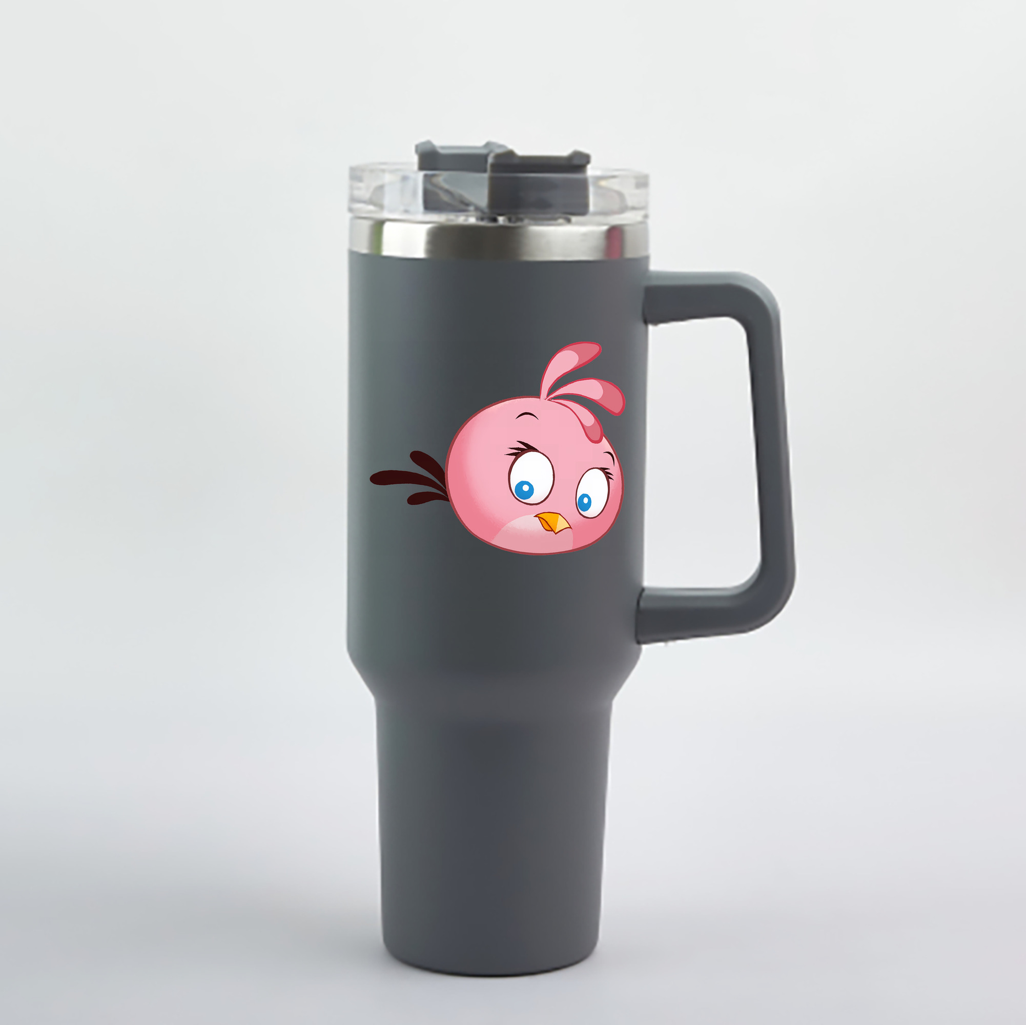 （画像用） Angry Birds アングリーバード 1200mL車用タンブラー - クリスタルステッカー（プラスチックストロー付き）