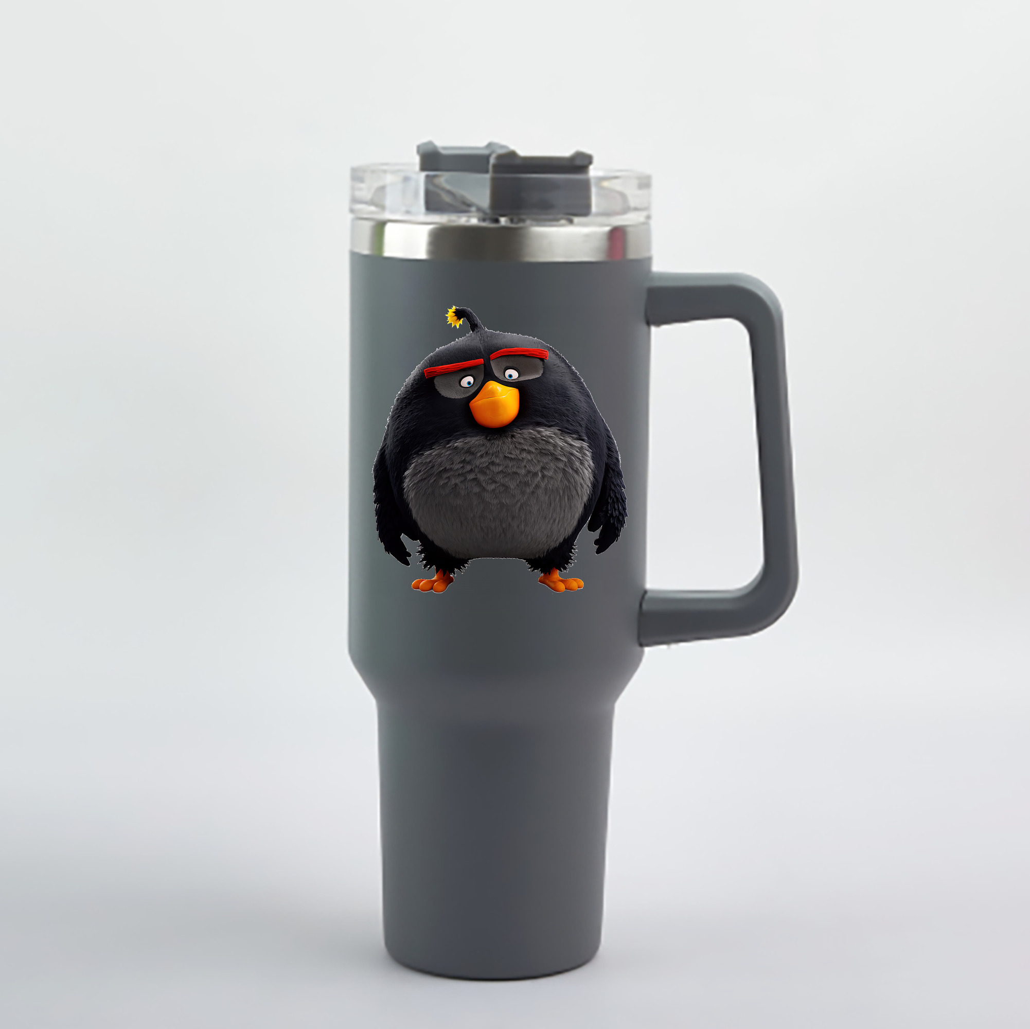 （画像用） Angry Birds アングリーバード 1200mL車用タンブラー - クリスタルステッカー（プラスチックストロー付き）