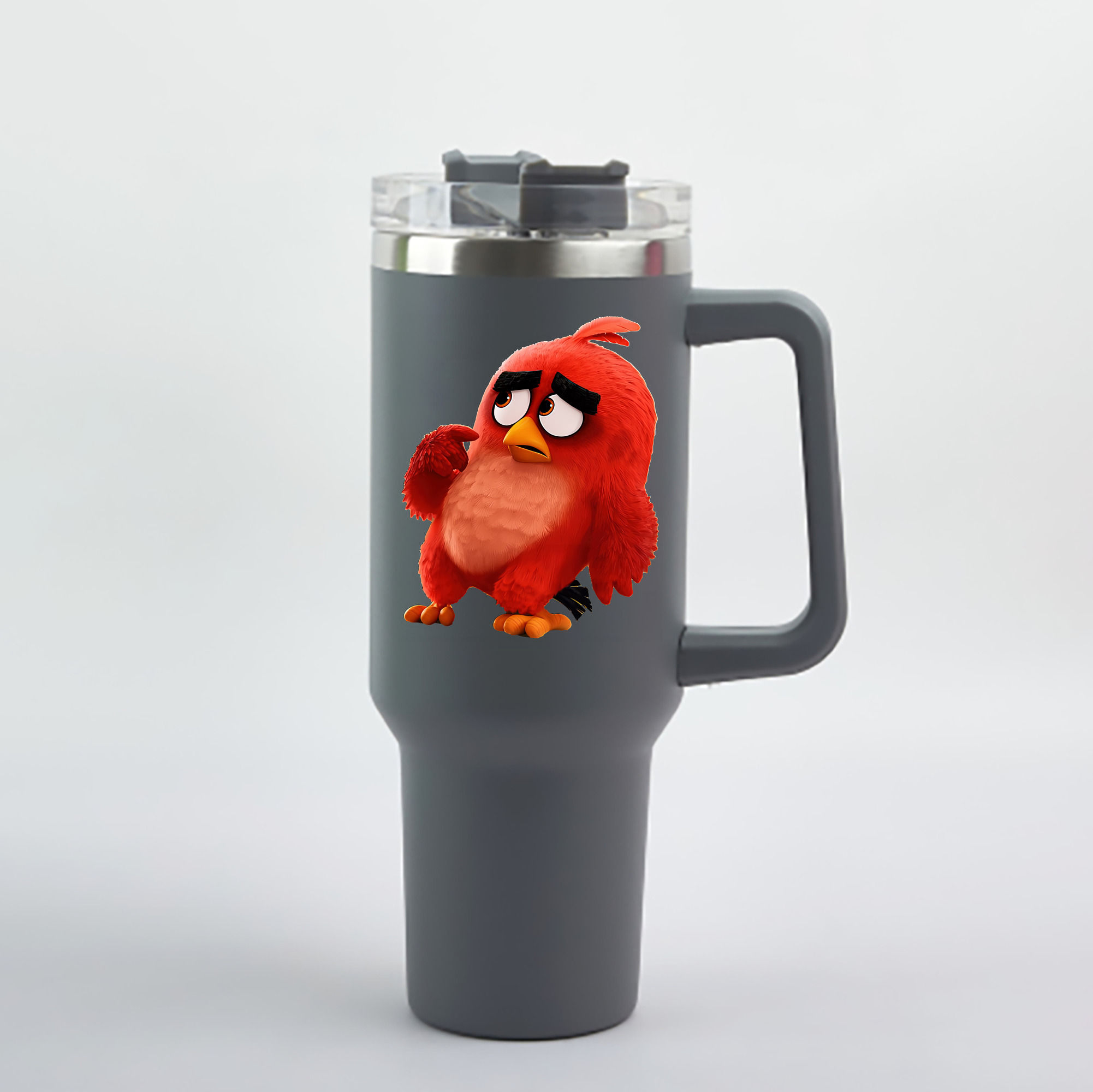 （画像用） Angry Birds アングリーバード 1200mL車用タンブラー - クリスタルステッカー（プラスチックストロー付き）
