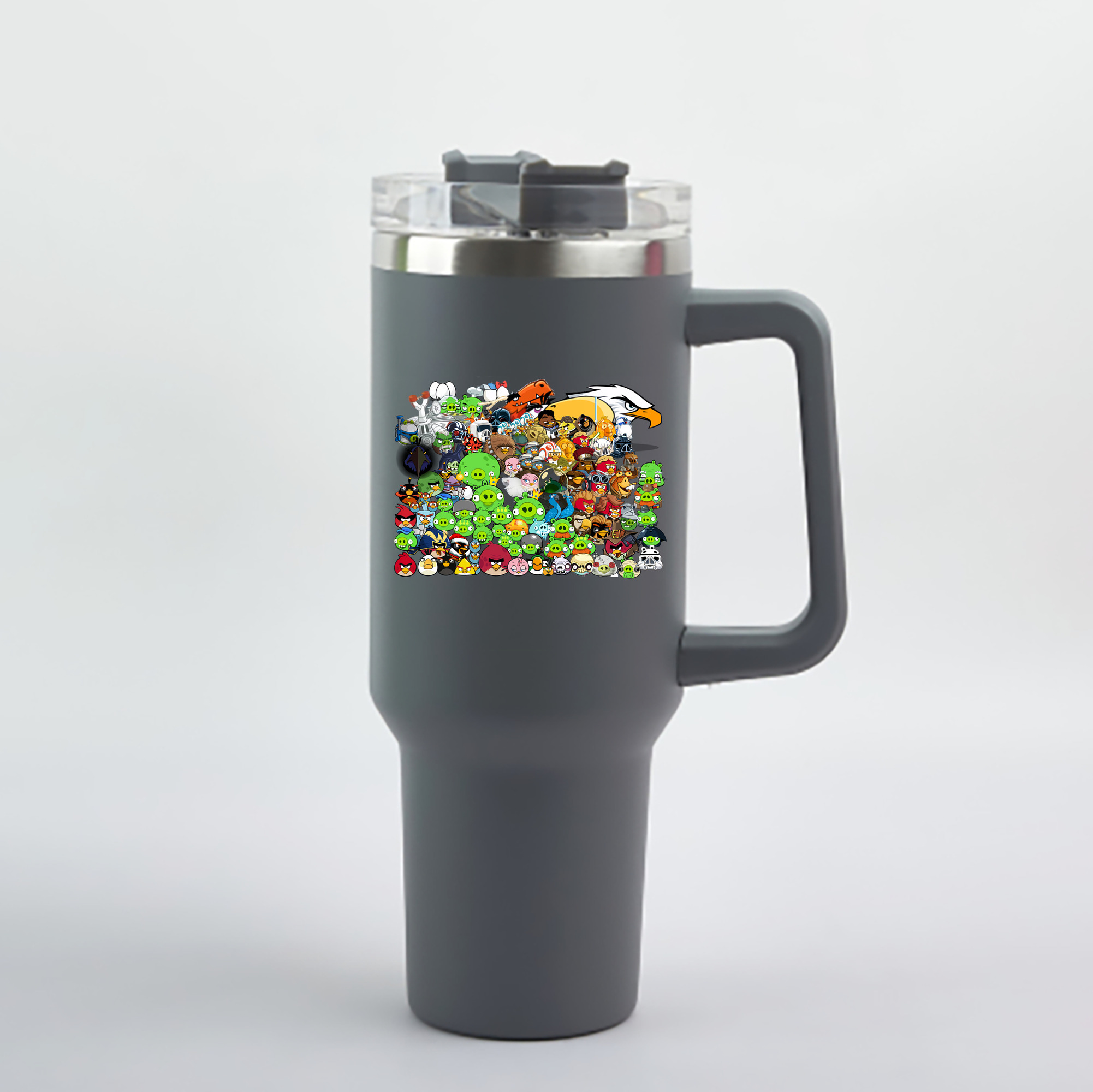 （画像用） Angry Birds アングリーバード 1200mL車用タンブラー - クリスタルステッカー（プラスチックストロー付き）