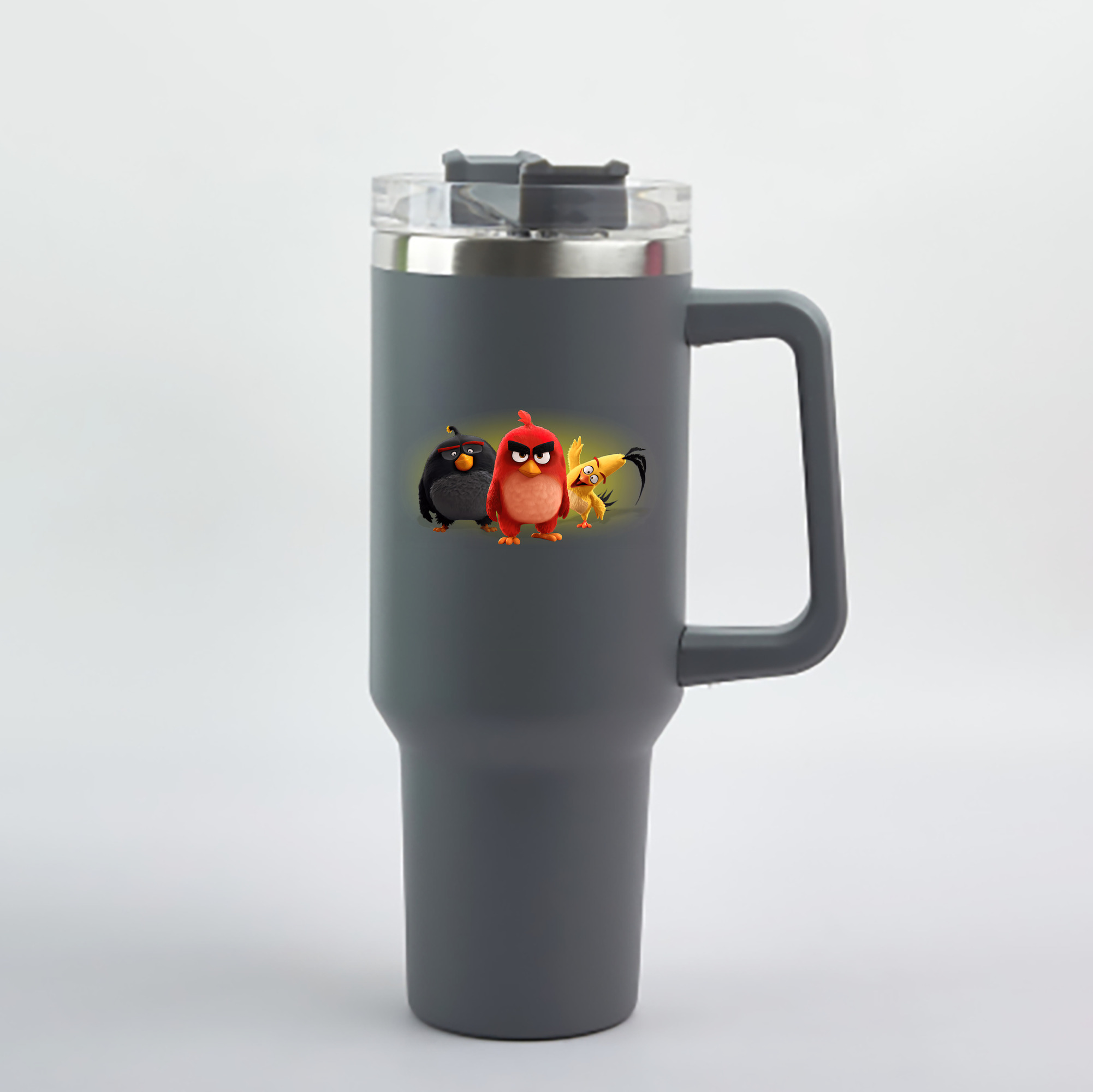 （画像用） Angry Birds アングリーバード 1200mL車用タンブラー - クリスタルステッカー（プラスチックストロー付き）