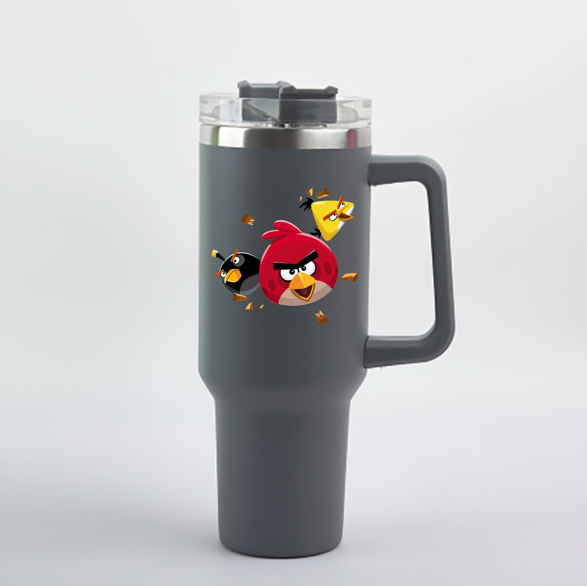 （画像用） Angry Birds アングリーバード 1200mL車用タンブラー - クリスタルステッカー（プラスチックストロー付き）