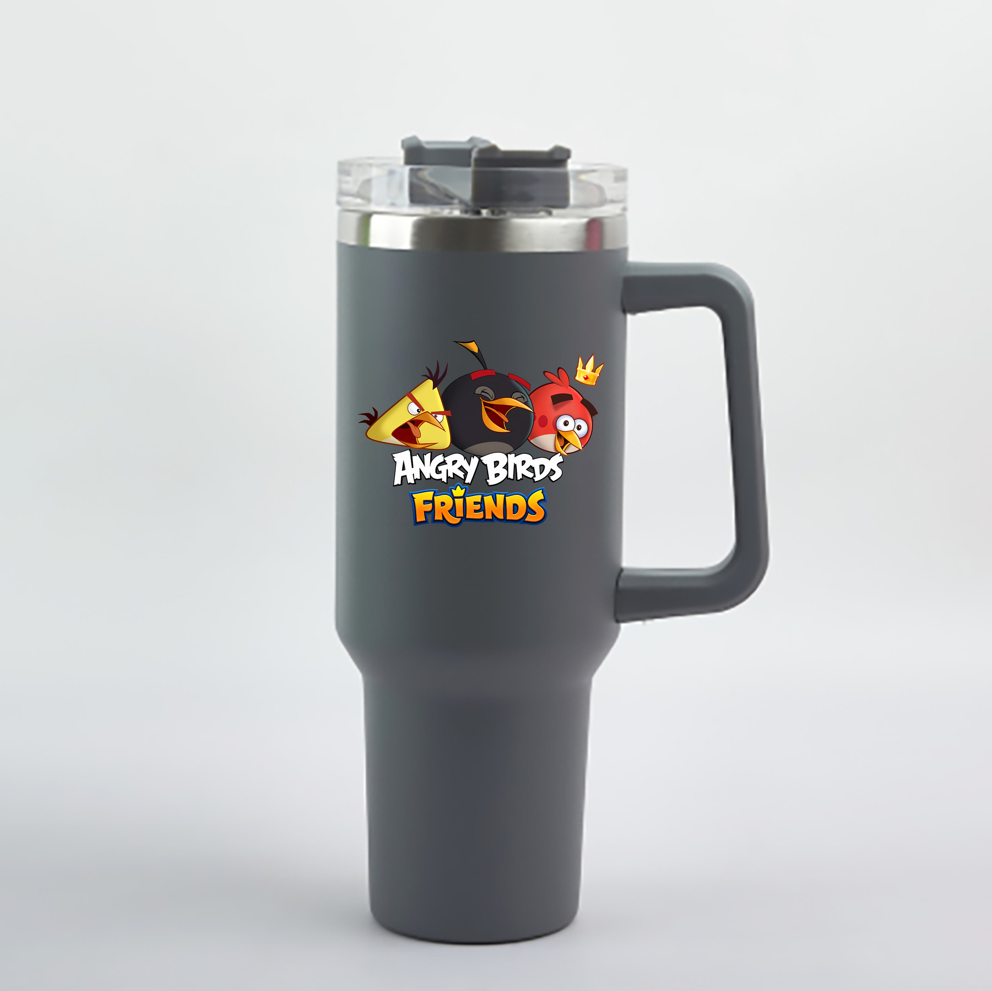 （画像用） Angry Birds アングリーバード 1200mL車用タンブラー - クリスタルステッカー（プラスチックストロー付き）