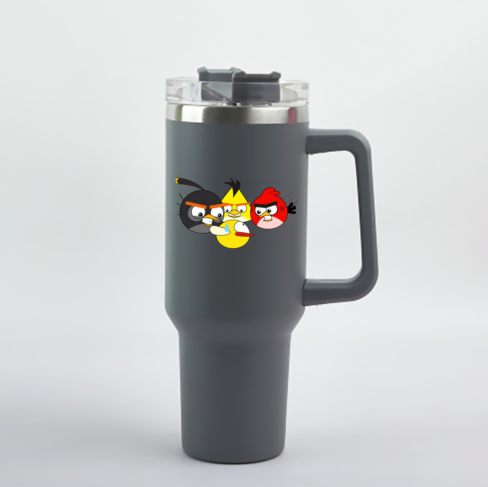 （画像用） Angry Birds アングリーバード 1200mL車用タンブラー - クリスタルステッカー（プラスチックストロー付き）