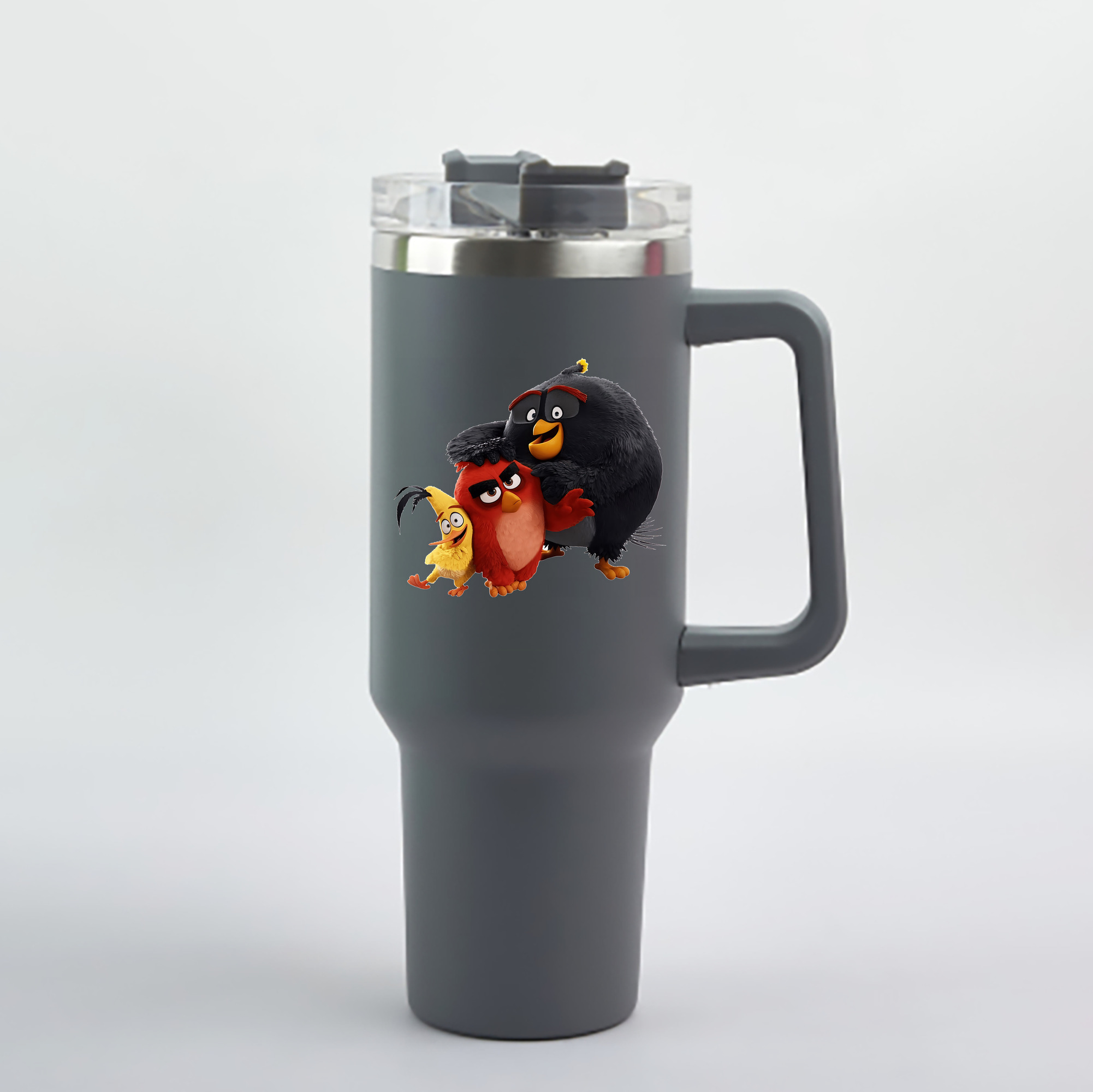 （画像用） Angry Birds アングリーバード 1200mL車用タンブラー - クリスタルステッカー（プラスチックストロー付き）