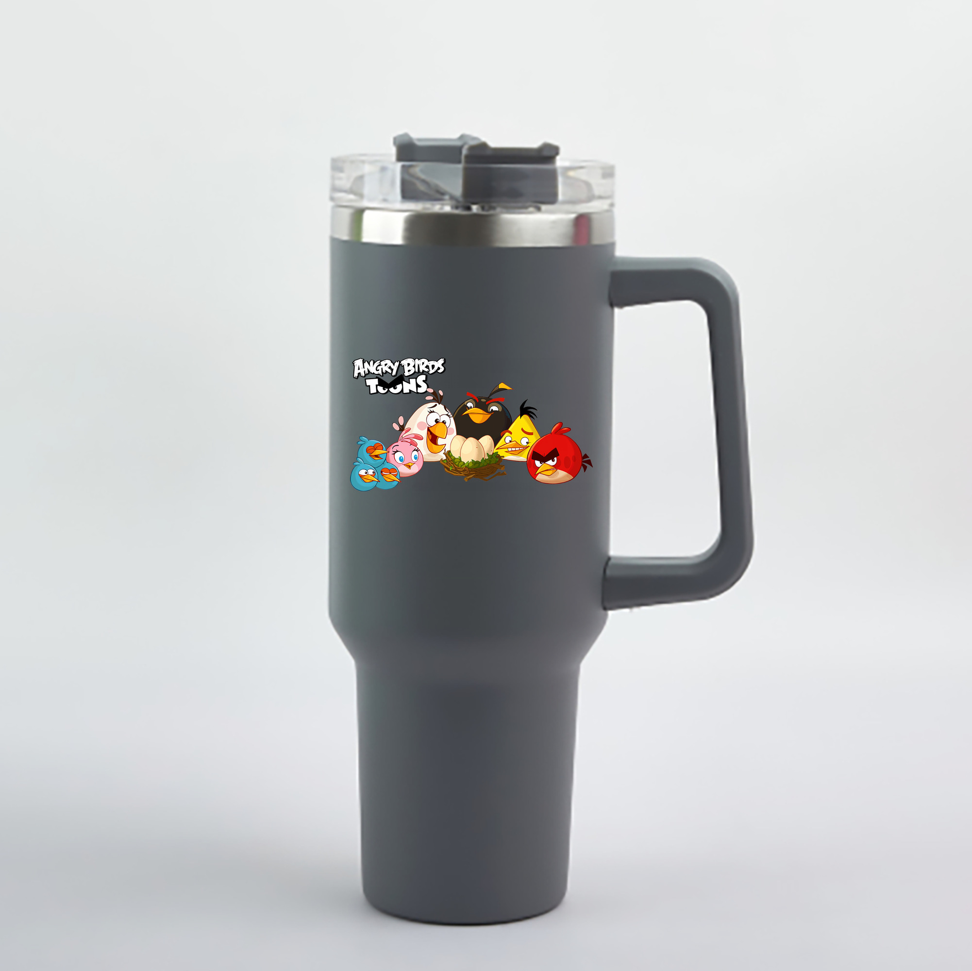 （画像用） Angry Birds アングリーバード 1200mL車用タンブラー - クリスタルステッカー（プラスチックストロー付き）