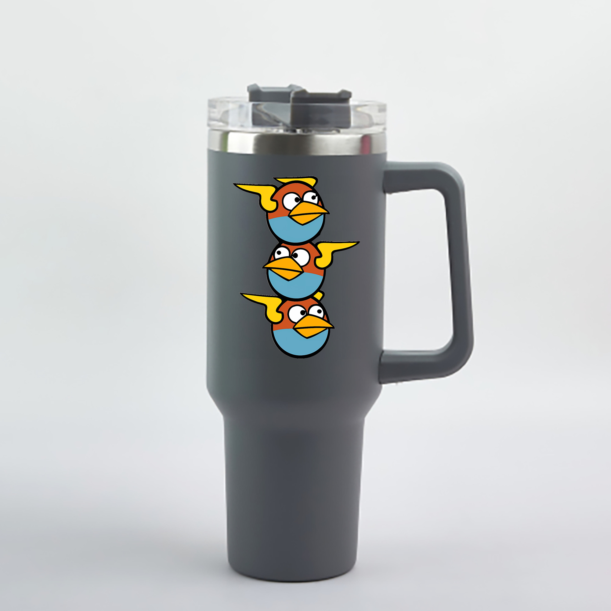 （画像用） Angry Birds アングリーバード 1200mL車用タンブラー - クリスタルステッカー（プラスチックストロー付き）