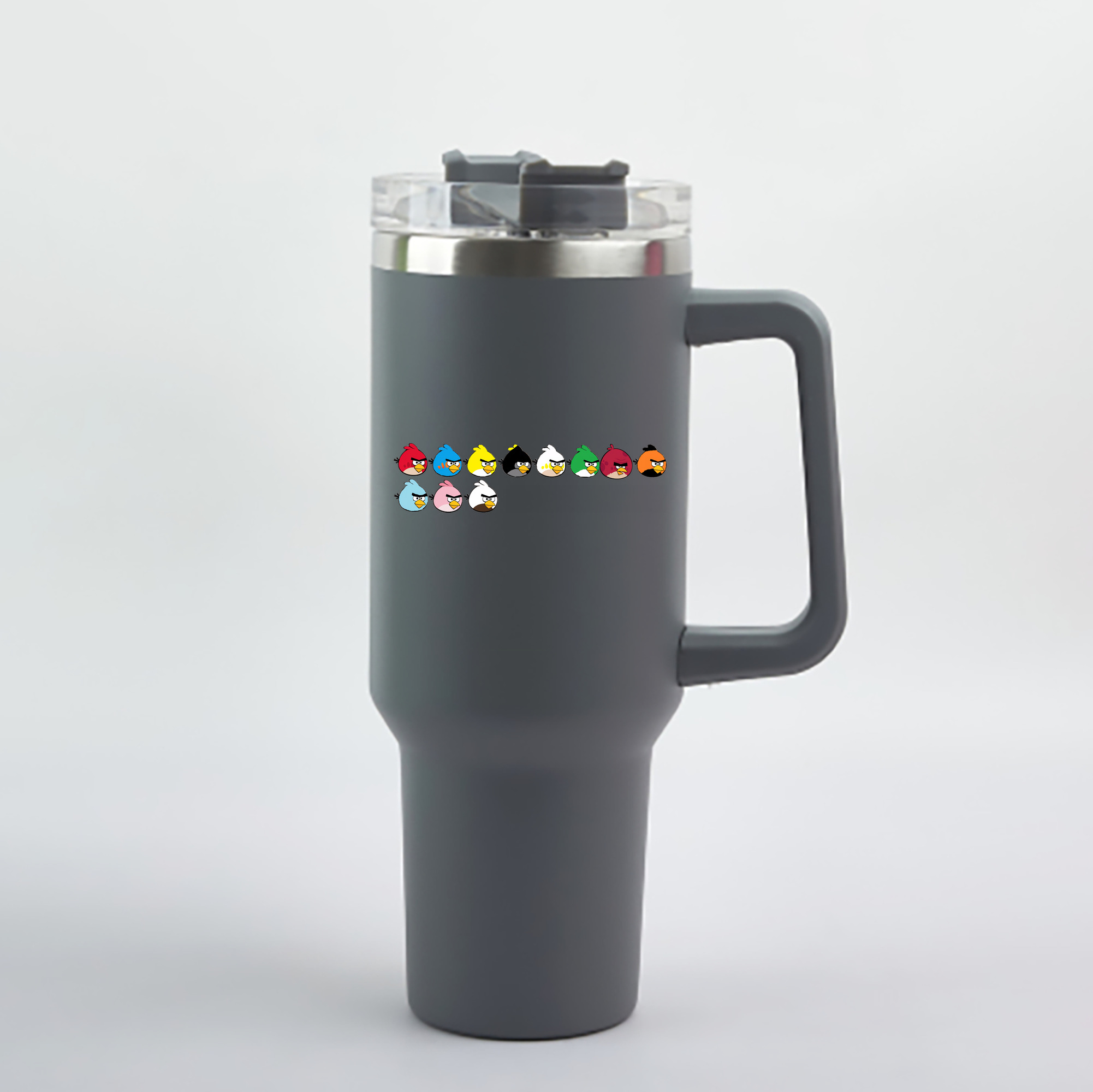 （画像用） Angry Birds アングリーバード 1200mL車用タンブラー - クリスタルステッカー（プラスチックストロー付き）