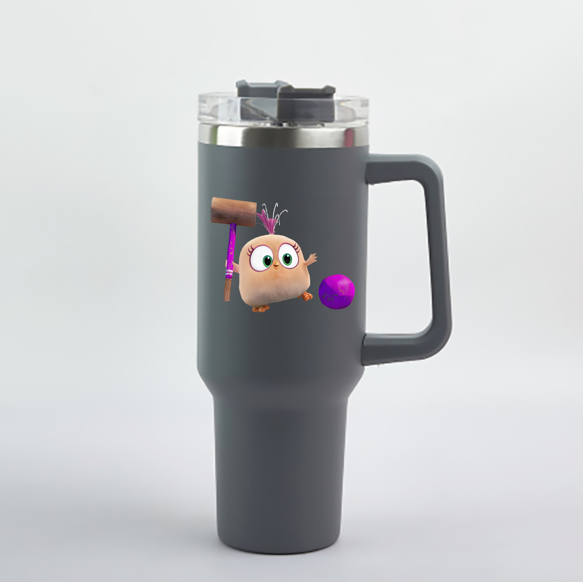 （画像用） Angry Birds アングリーバード 1200mL車用タンブラー - クリスタルステッカー（プラスチックストロー付き）