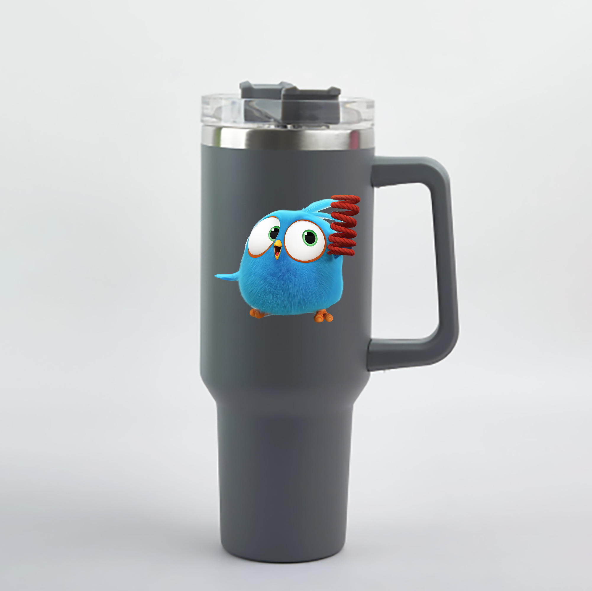 （画像用） Angry Birds アングリーバード 1200mL車用タンブラー - クリスタルステッカー（プラスチックストロー付き）