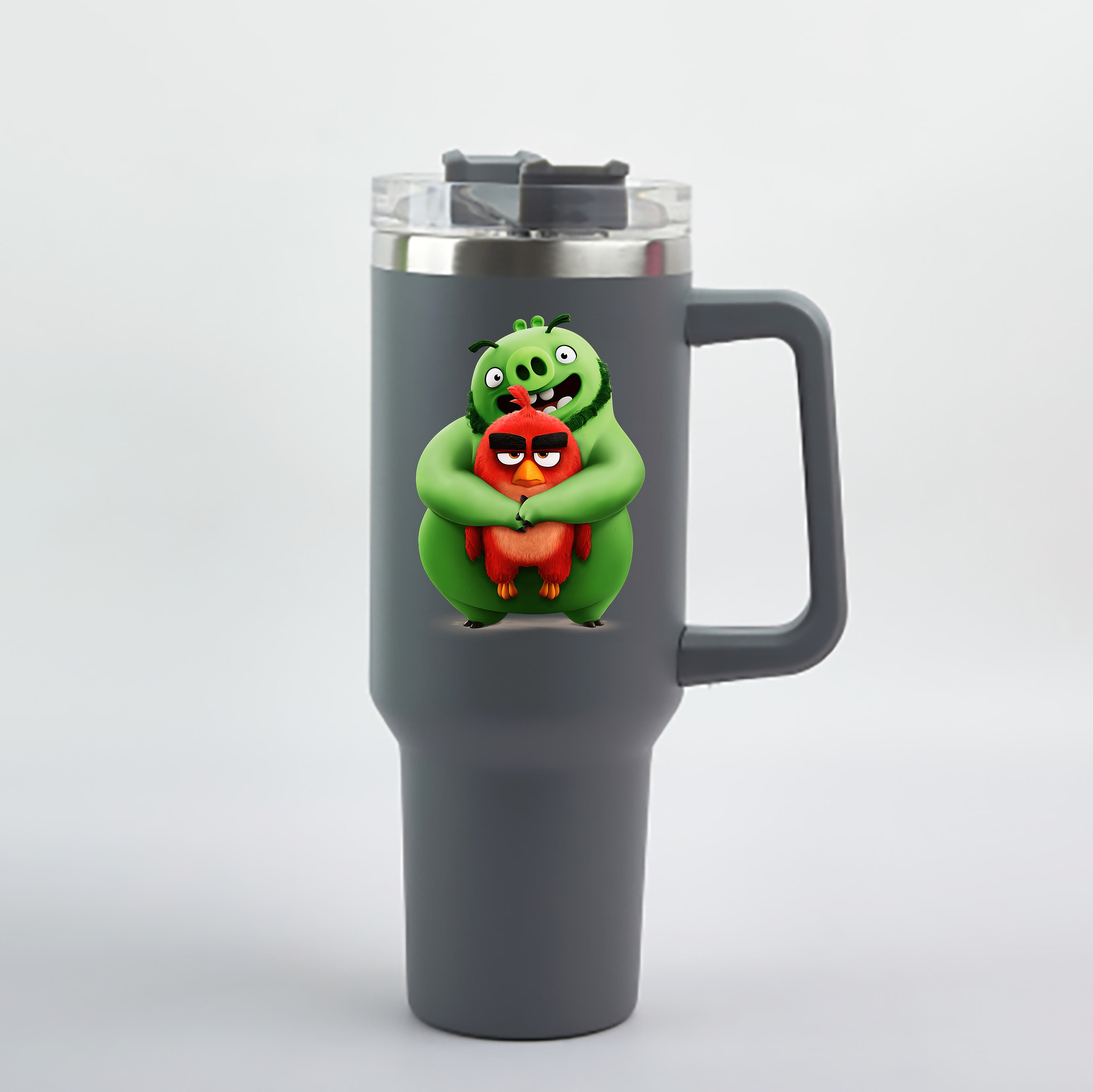（画像用） Angry Birds アングリーバード 1200mL車用タンブラー - クリスタルステッカー（プラスチックストロー付き）