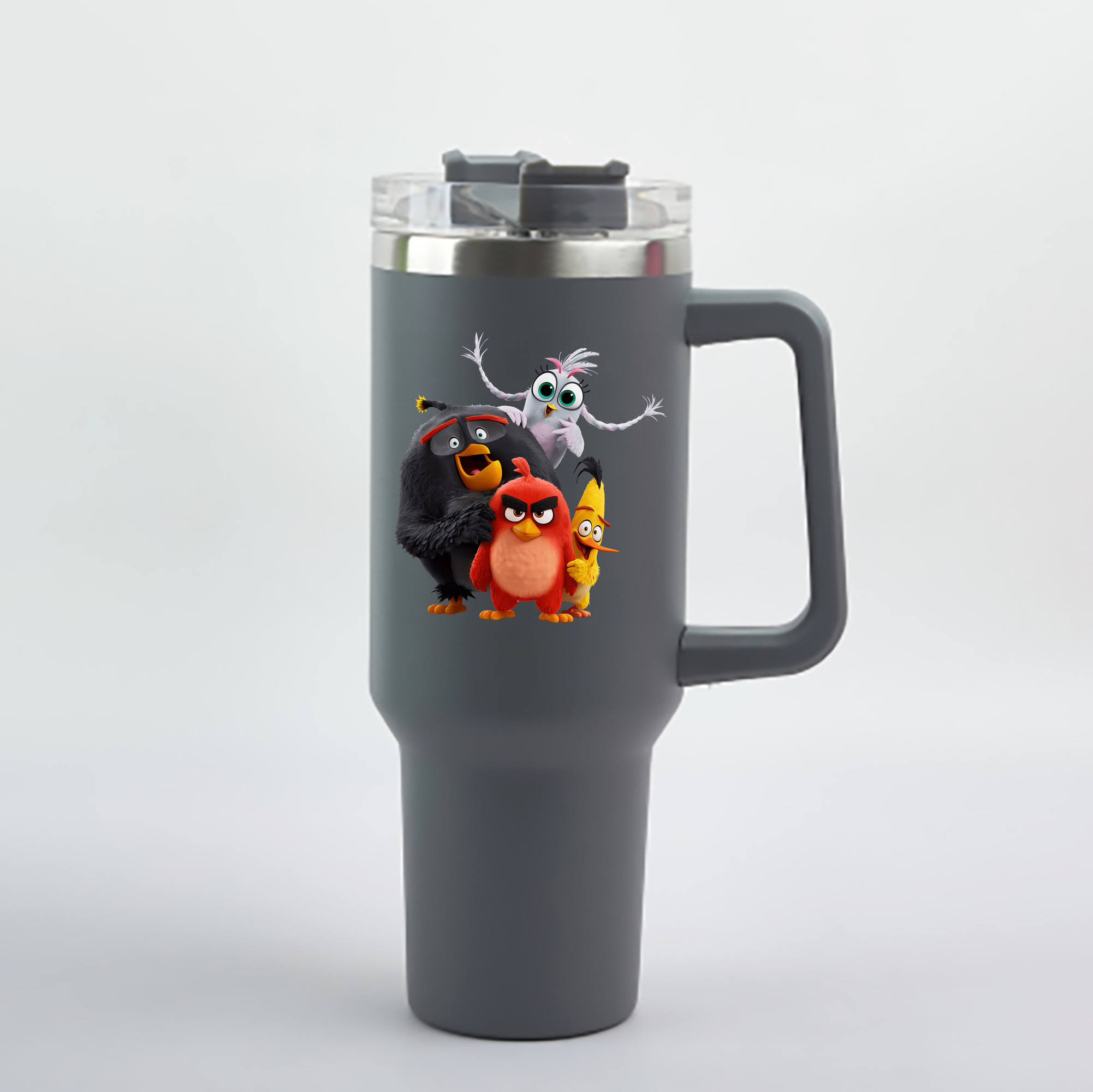 （画像用） Angry Birds アングリーバード 1200mL車用タンブラー - クリスタルステッカー（プラスチックストロー付き）