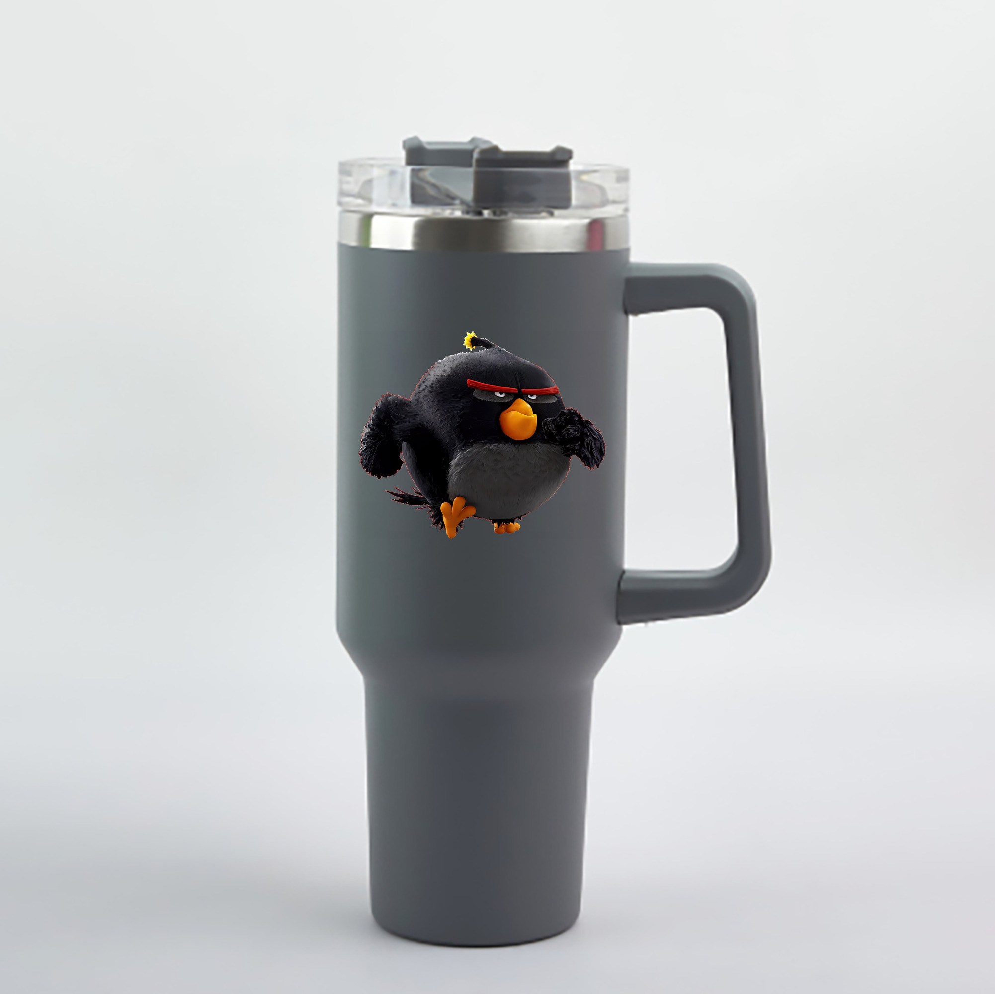 （画像用） Angry Birds アングリーバード 1200mL車用タンブラー - クリスタルステッカー（プラスチックストロー付き）