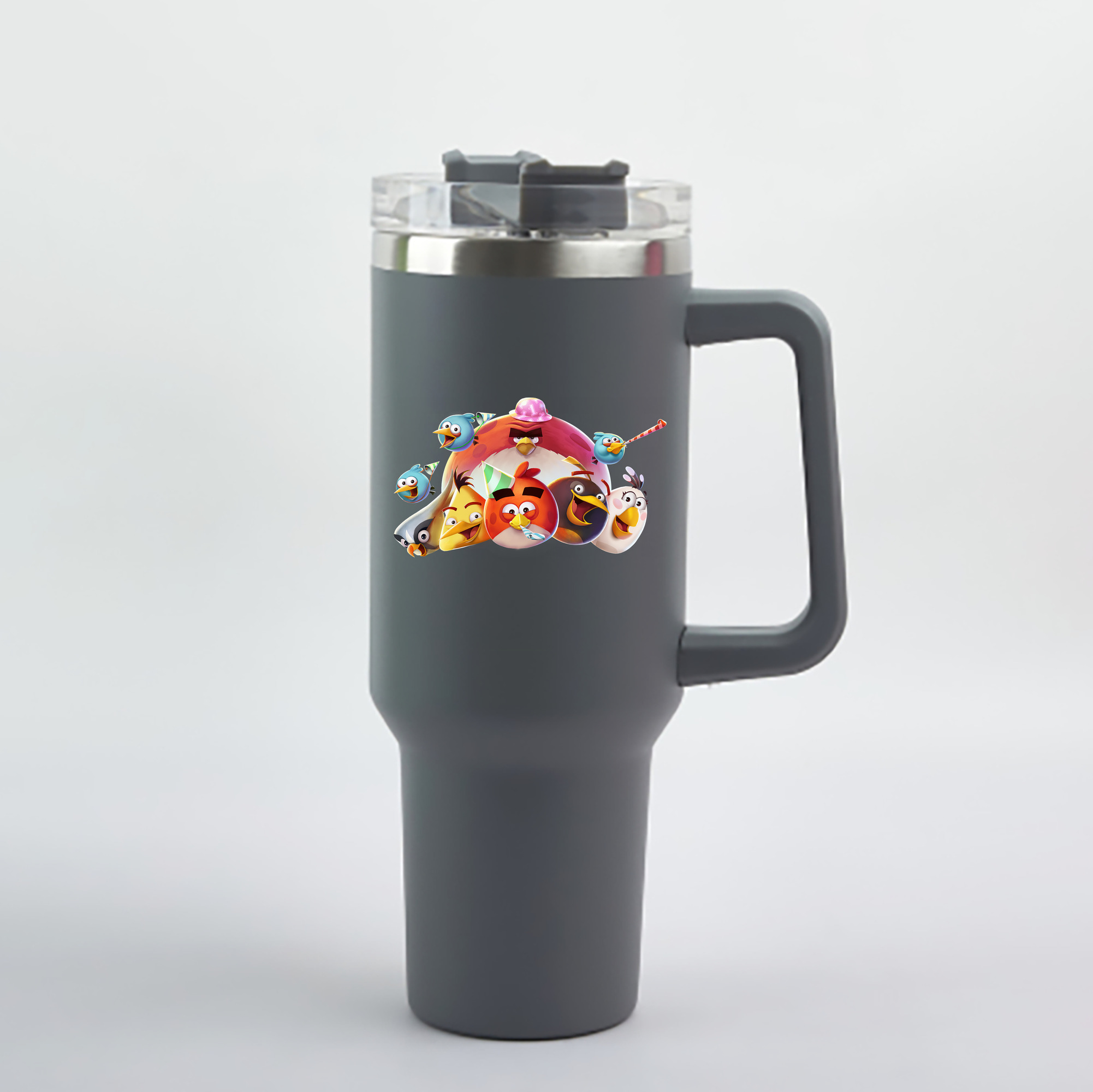 （画像用） Angry Birds アングリーバード 1200mL車用タンブラー - クリスタルステッカー（プラスチックストロー付き）