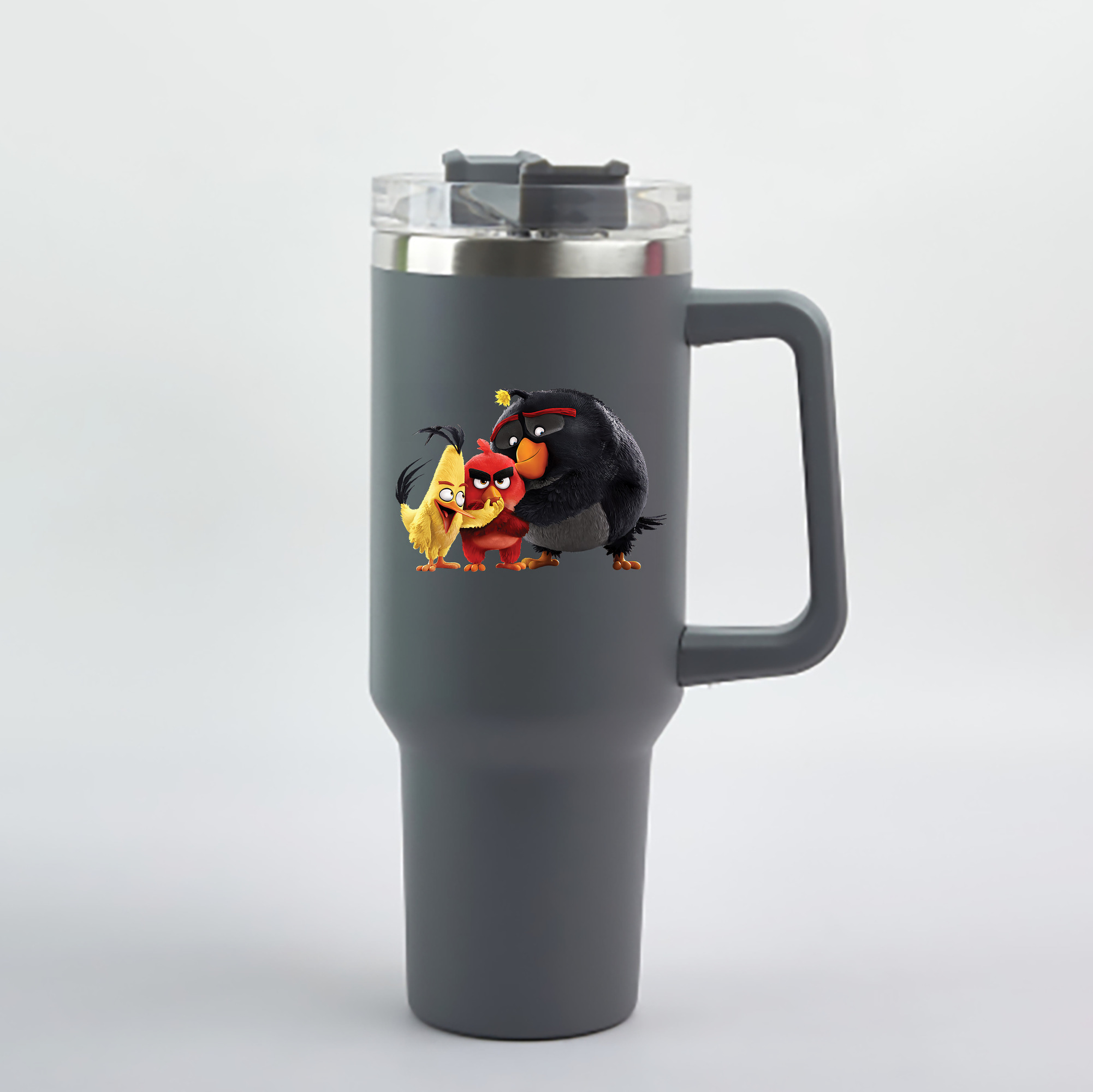 （画像用） Angry Birds アングリーバード 1200mL車用タンブラー - クリスタルステッカー（プラスチックストロー付き）