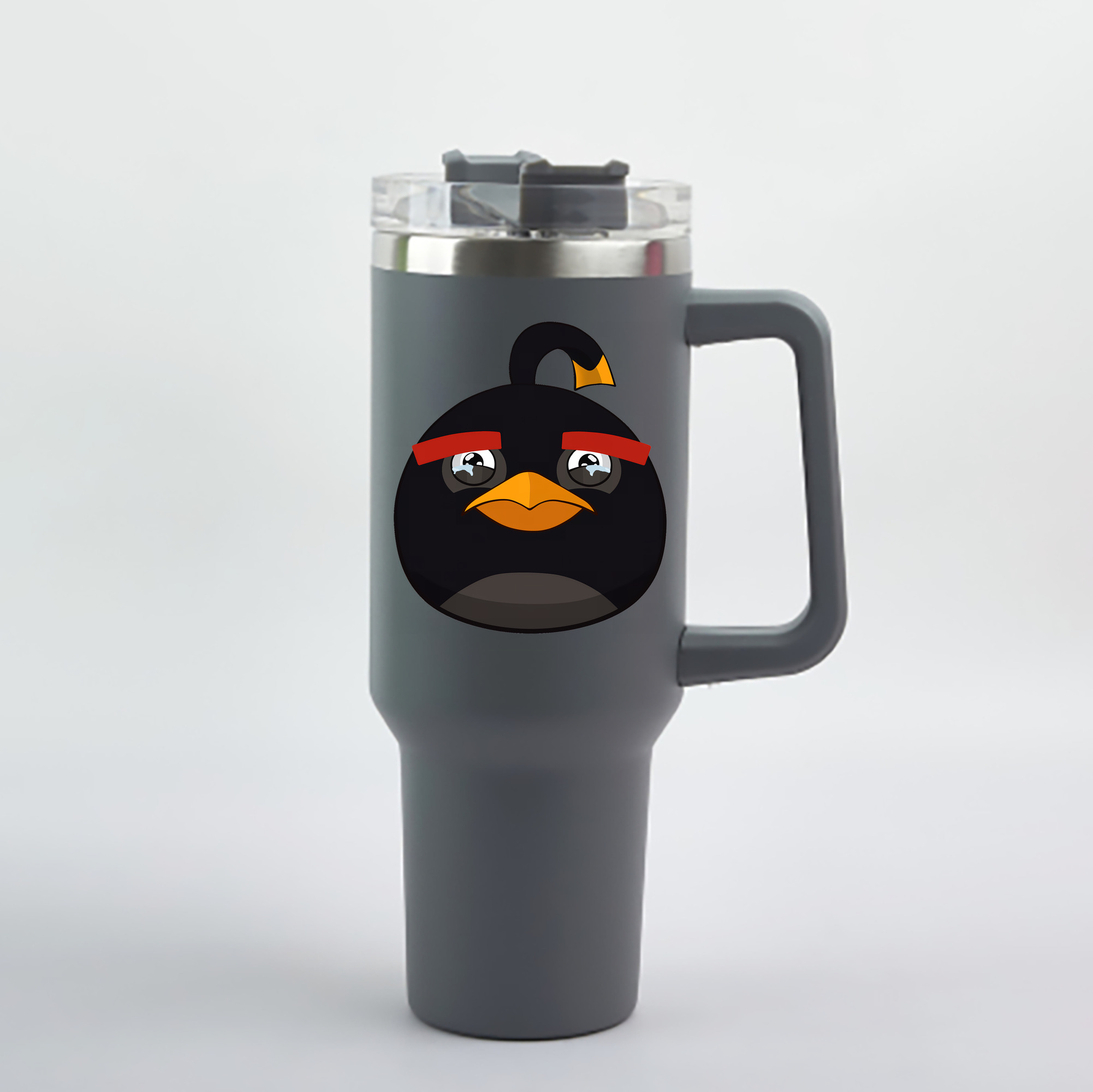 （画像用） Angry Birds アングリーバード 1200mL車用タンブラー - クリスタルステッカー（プラスチックストロー付き）