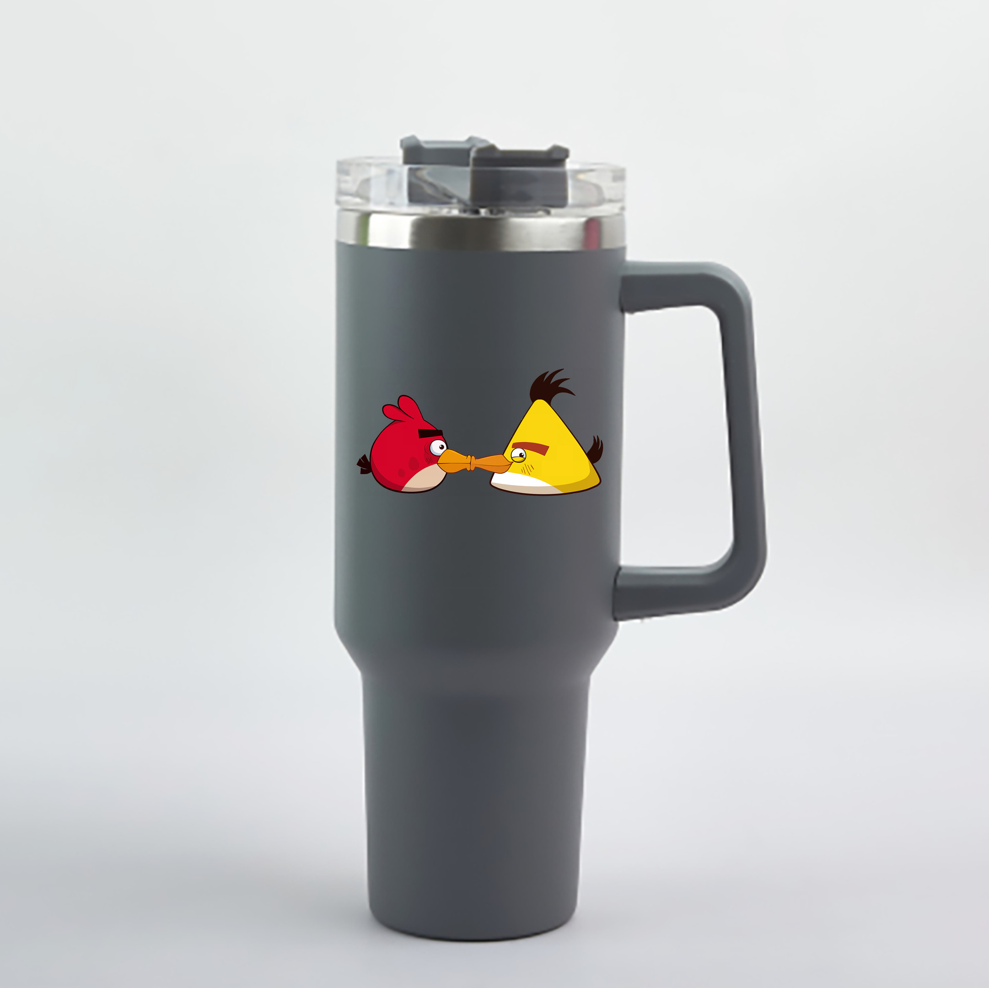 （画像用） Angry Birds アングリーバード 1200mL車用タンブラー - クリスタルステッカー（プラスチックストロー付き）