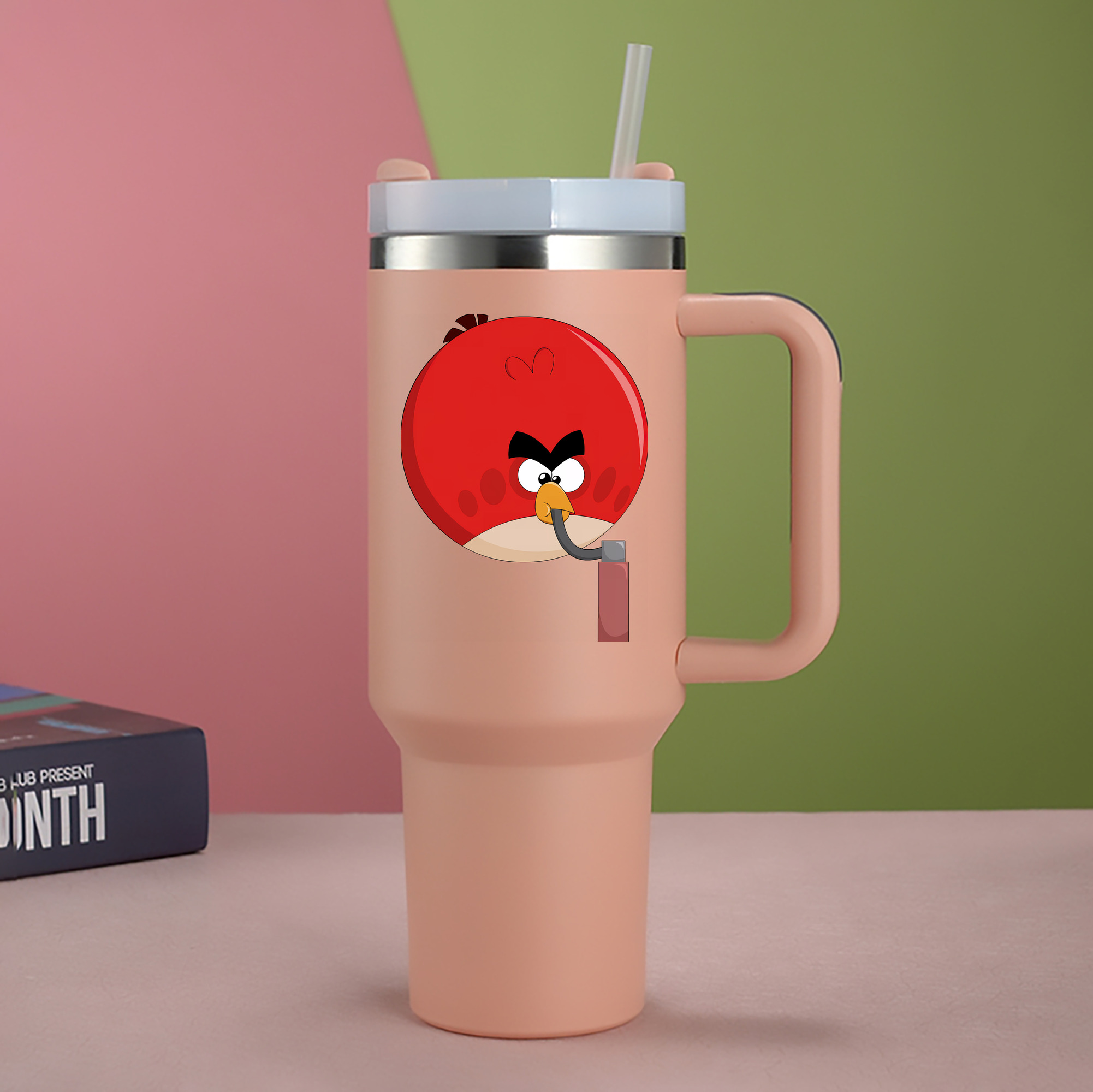 （画像用） Angry Birds アングリーバード 1200mL車用タンブラー - クリスタルステッカー（プラスチックストロー付き）