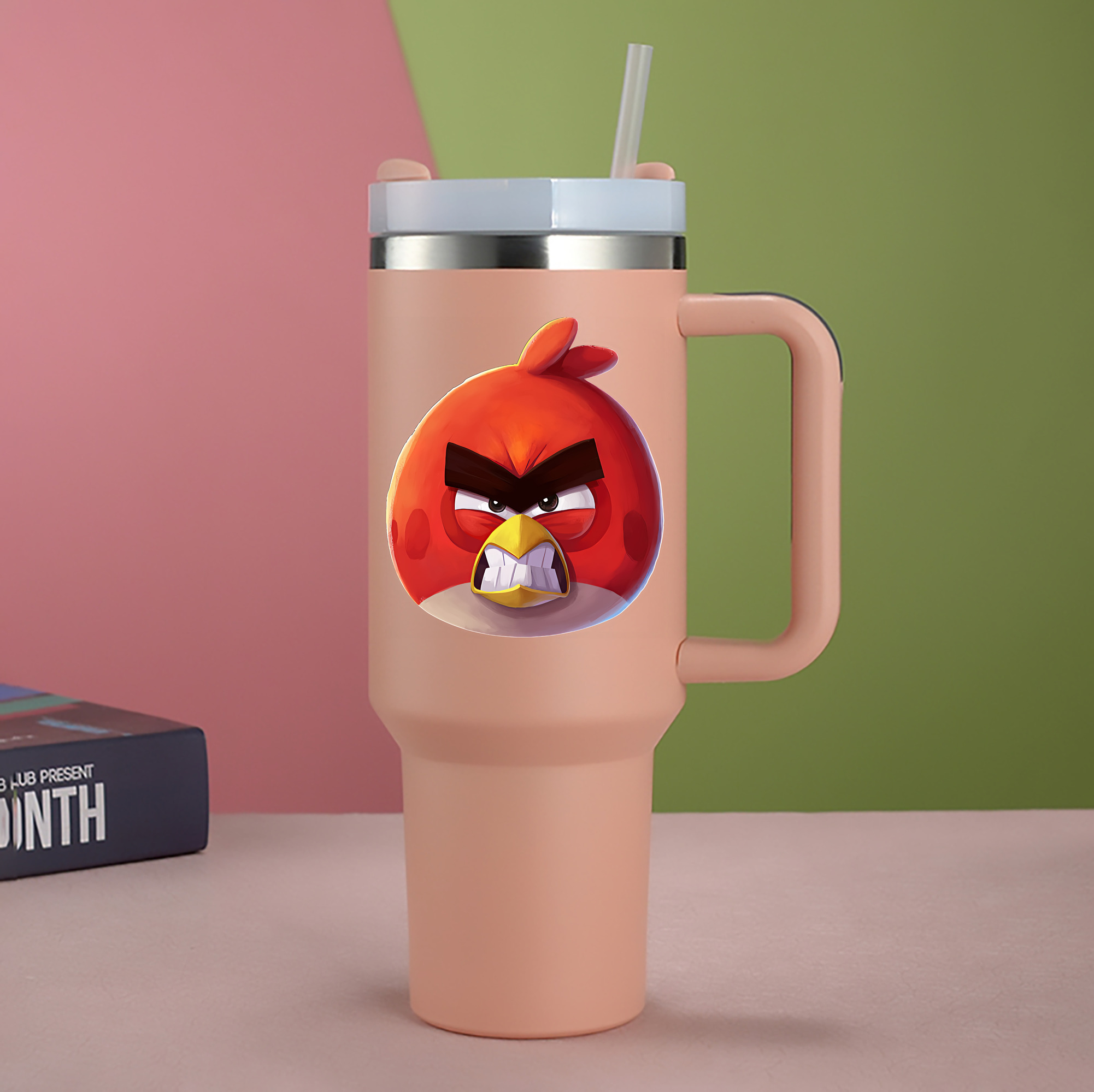 （画像用） Angry Birds アングリーバード 1200mL車用タンブラー - クリスタルステッカー（プラスチックストロー付き）