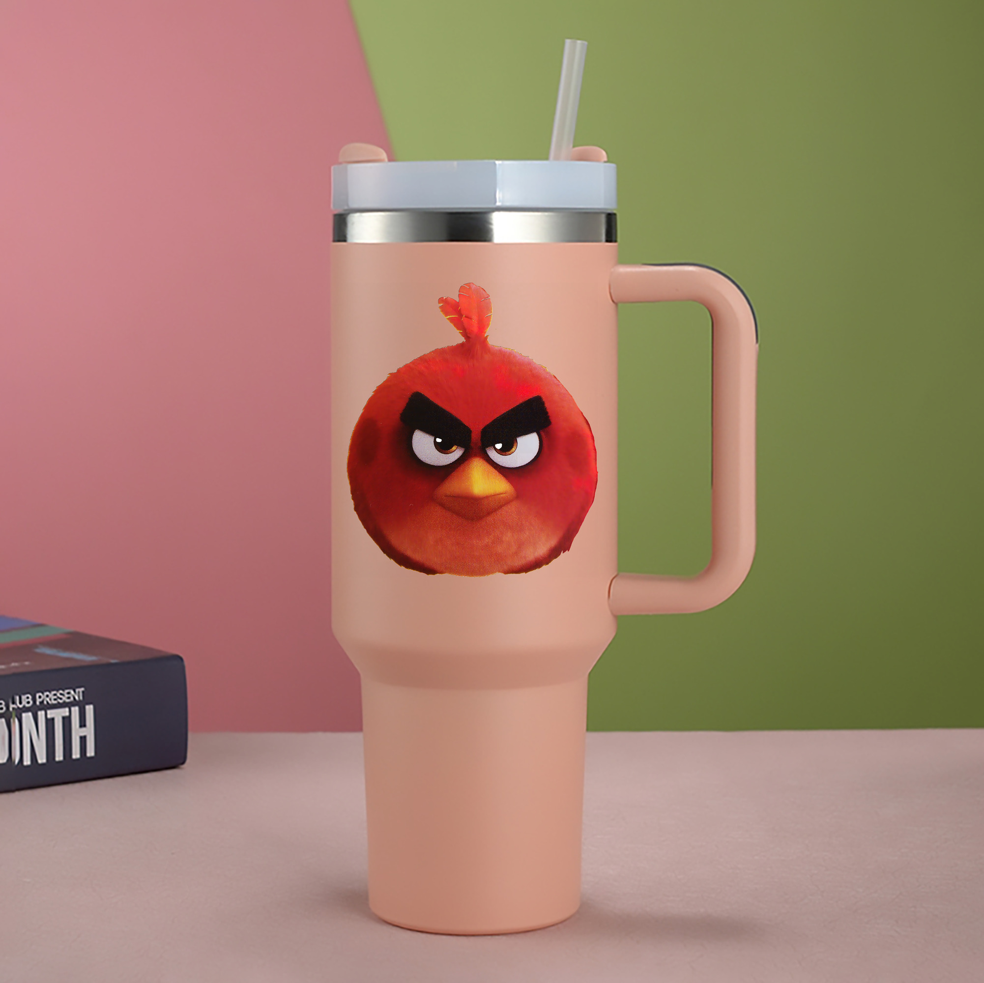 （画像用） Angry Birds アングリーバード 1200mL車用タンブラー - クリスタルステッカー（プラスチックストロー付き）