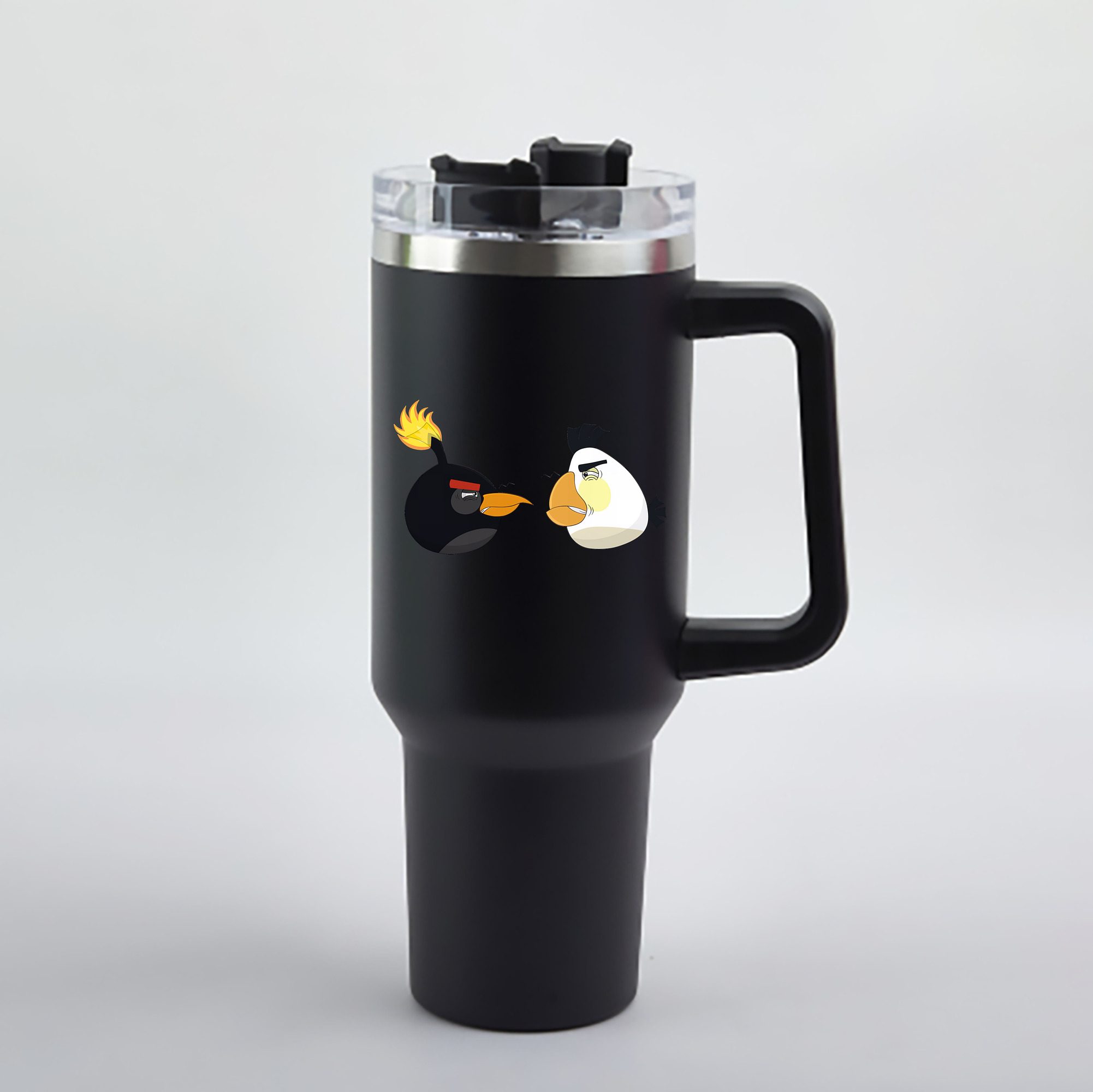 （画像用） Angry Birds アングリーバード 1200mL車用タンブラー - クリスタルステッカー（プラスチックストロー付き）