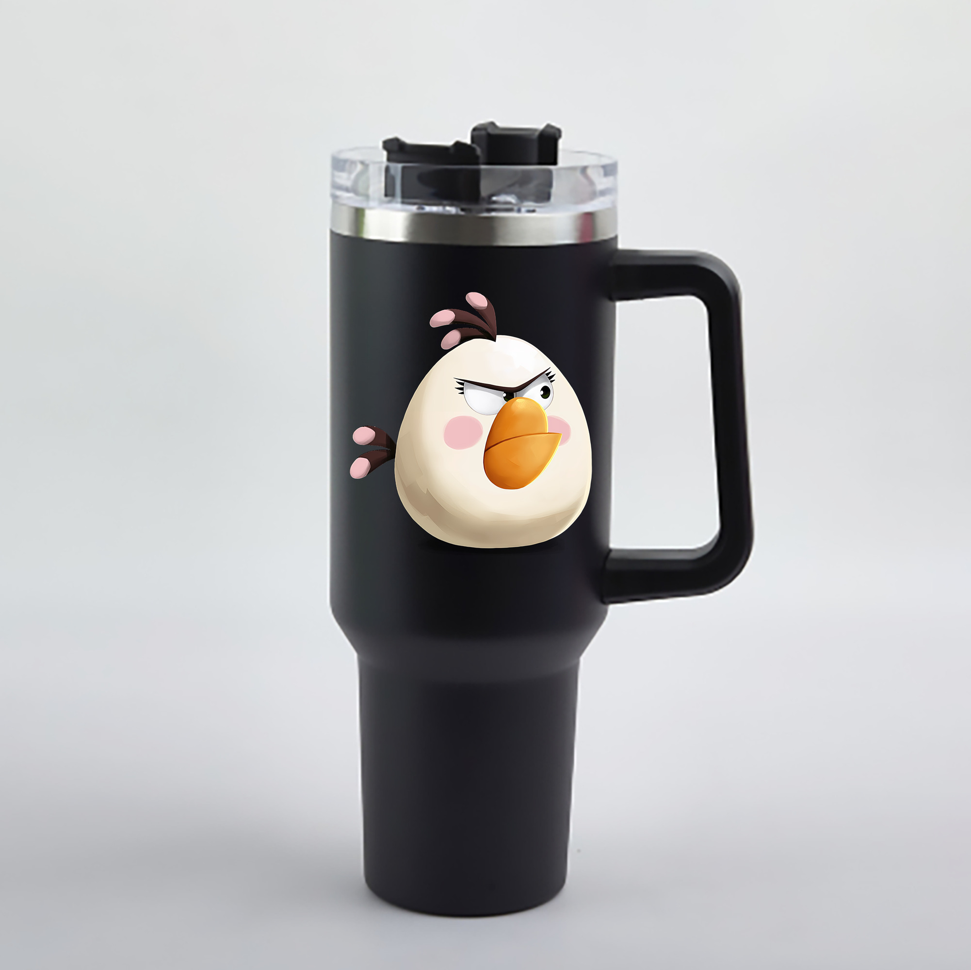 （画像用） Angry Birds アングリーバード 1200mL車用タンブラー - クリスタルステッカー（プラスチックストロー付き）