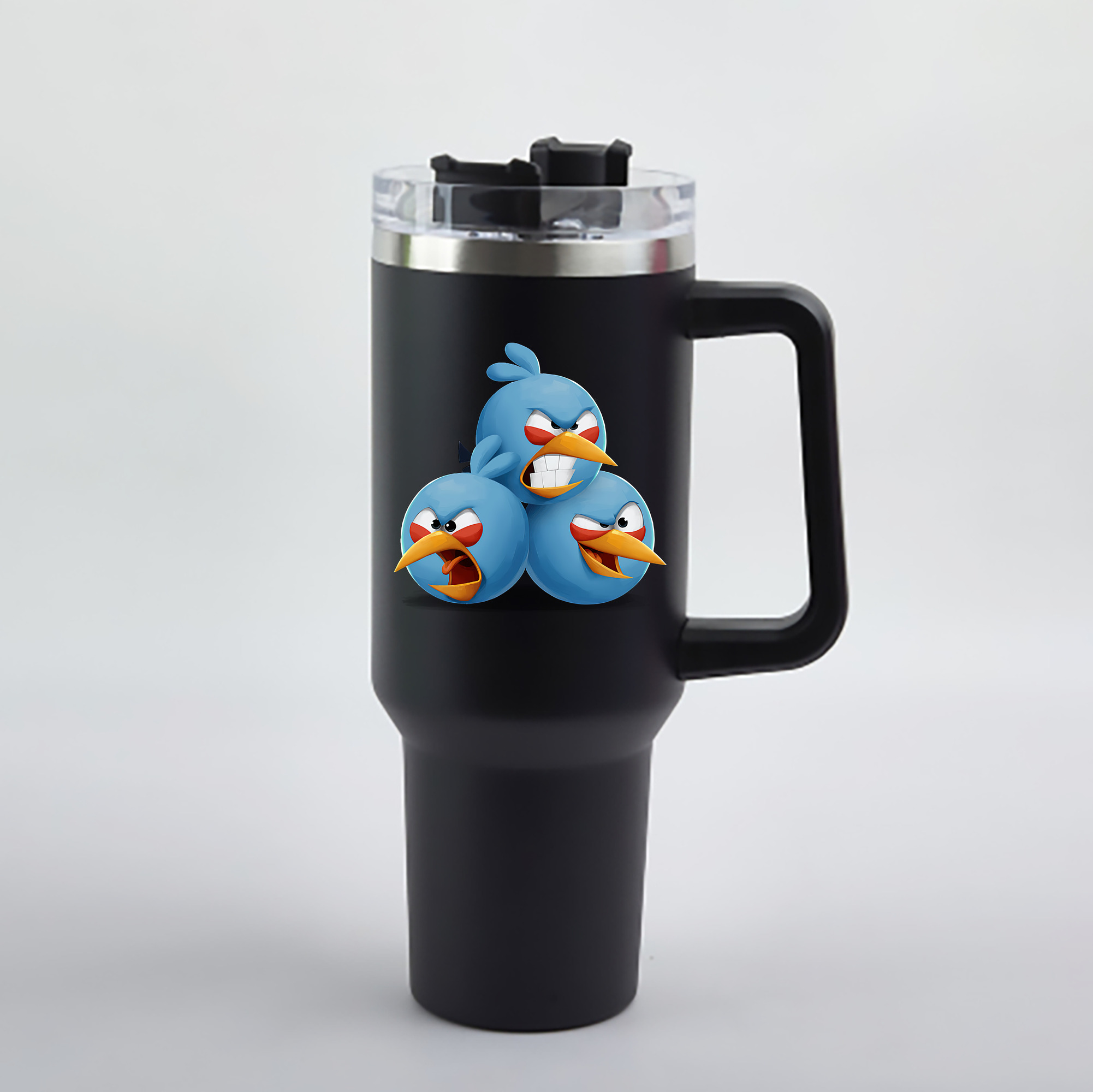 （画像用） Angry Birds アングリーバード 1200mL車用タンブラー - クリスタルステッカー（プラスチックストロー付き）