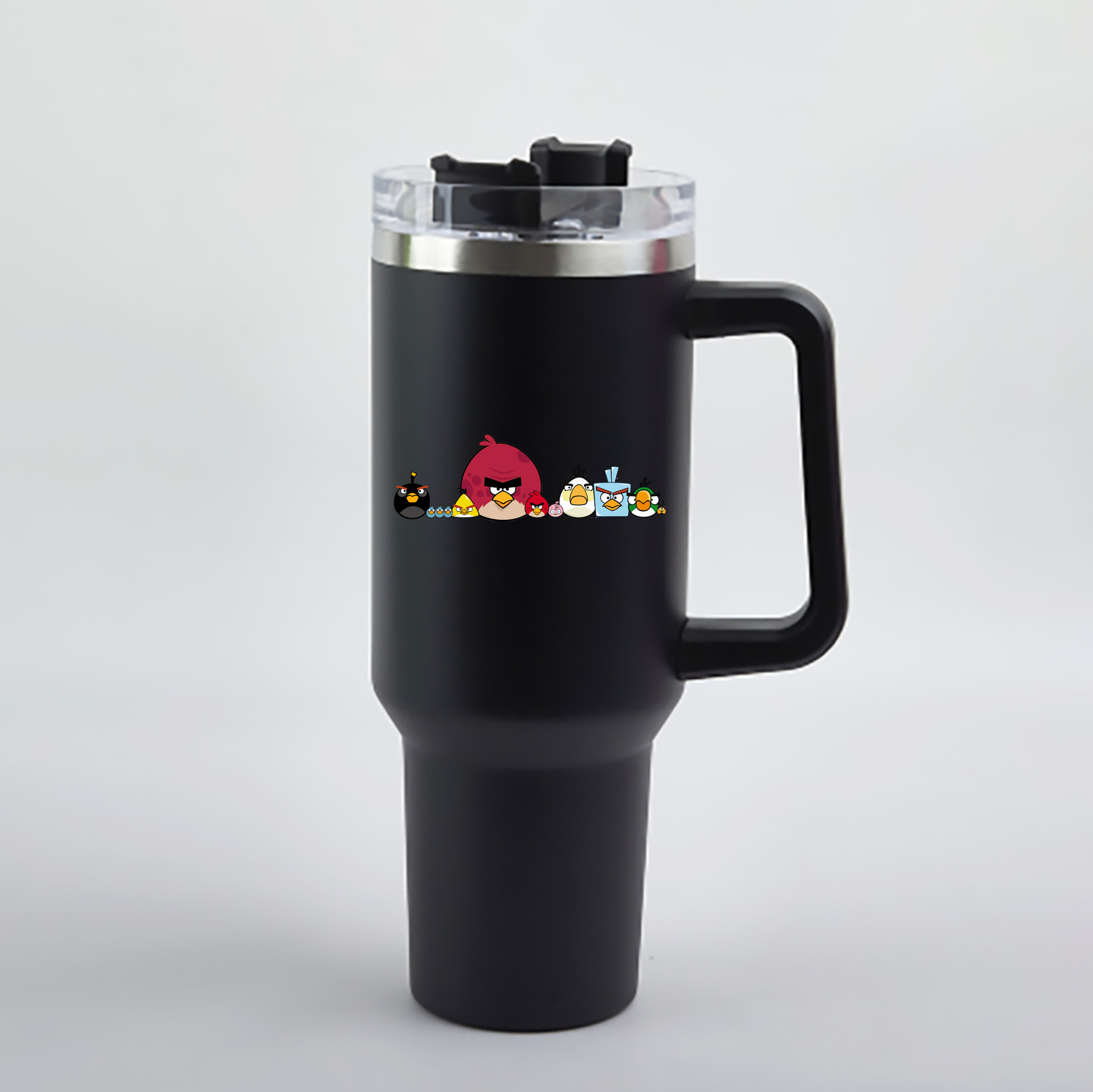 （画像用） Angry Birds アングリーバード 1200mL車用タンブラー - クリスタルステッカー（プラスチックストロー付き）
