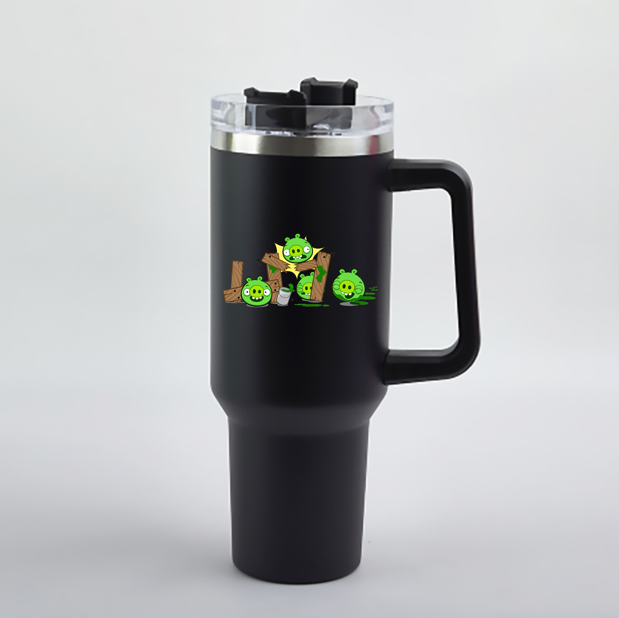 （画像用） Angry Birds アングリーバード 1200mL車用タンブラー - クリスタルステッカー（プラスチックストロー付き）