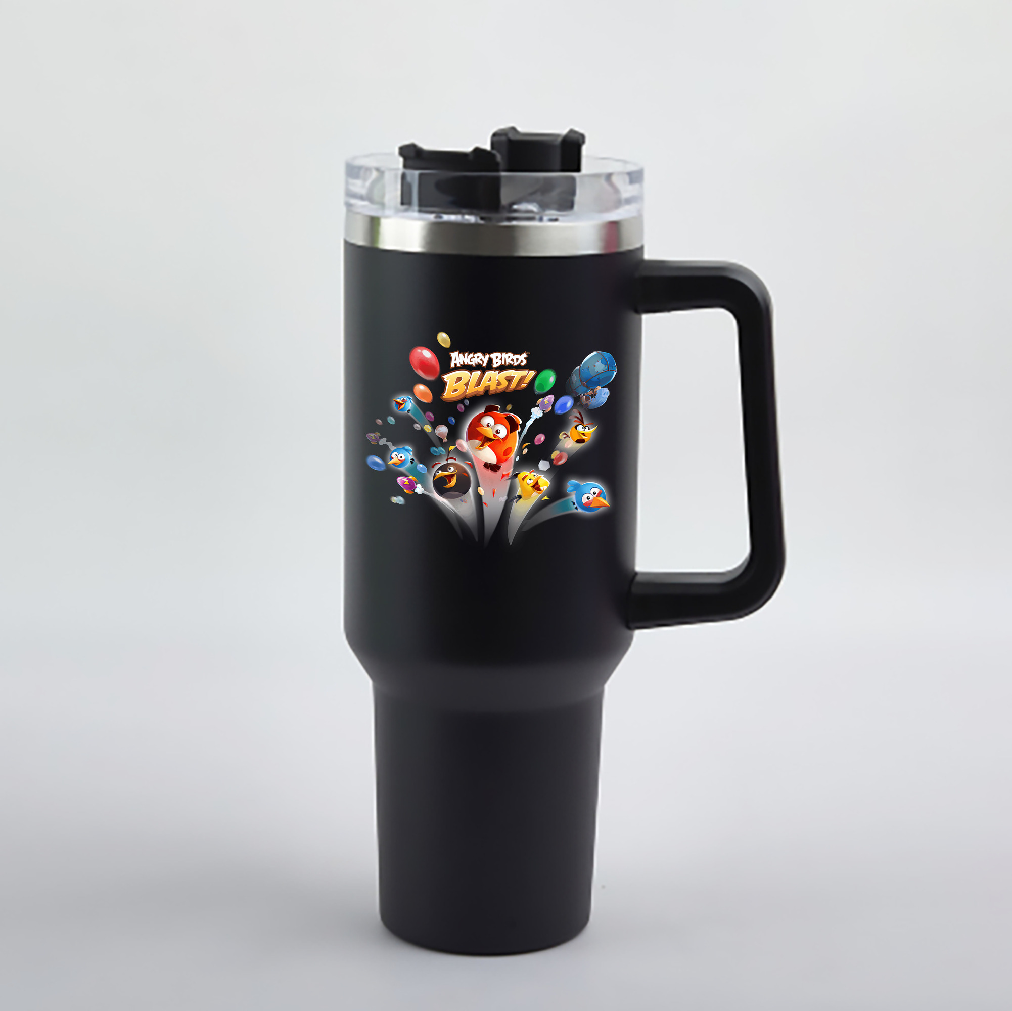 （画像用） Angry Birds アングリーバード 1200mL車用タンブラー - クリスタルステッカー（プラスチックストロー付き）
