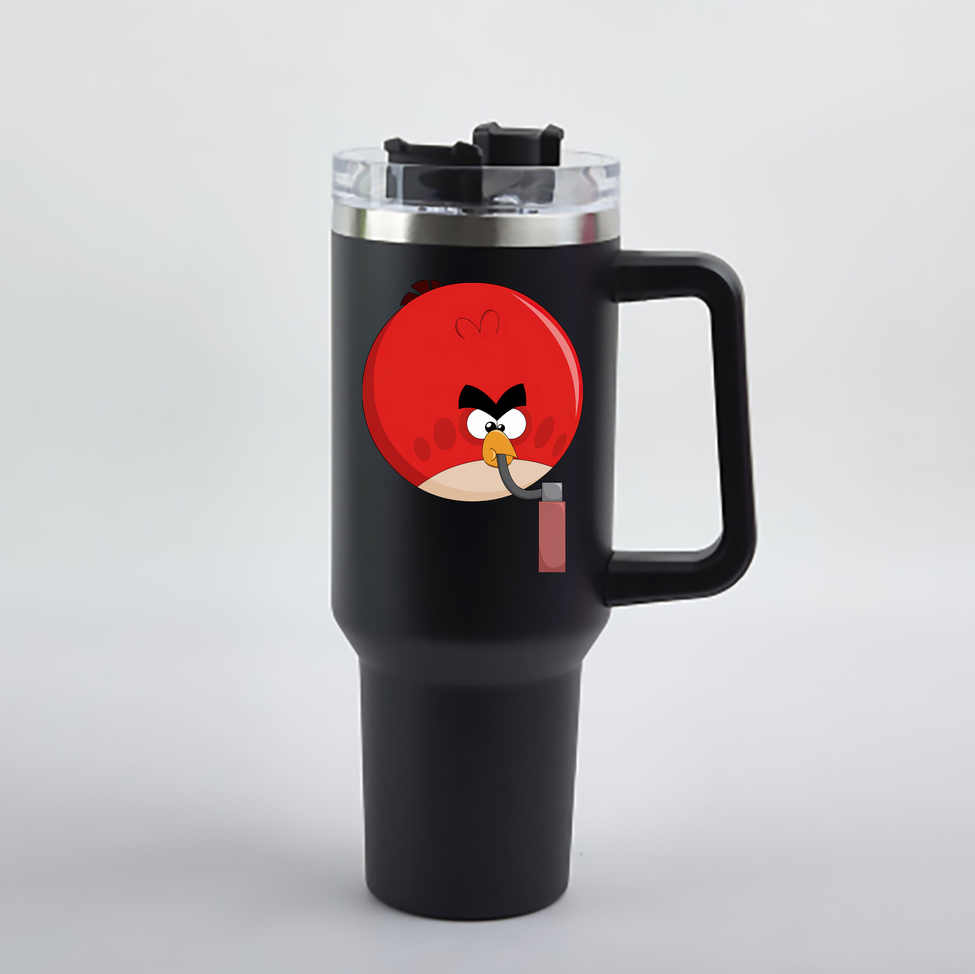 （画像用） Angry Birds アングリーバード 1200mL車用タンブラー - クリスタルステッカー（プラスチックストロー付き）