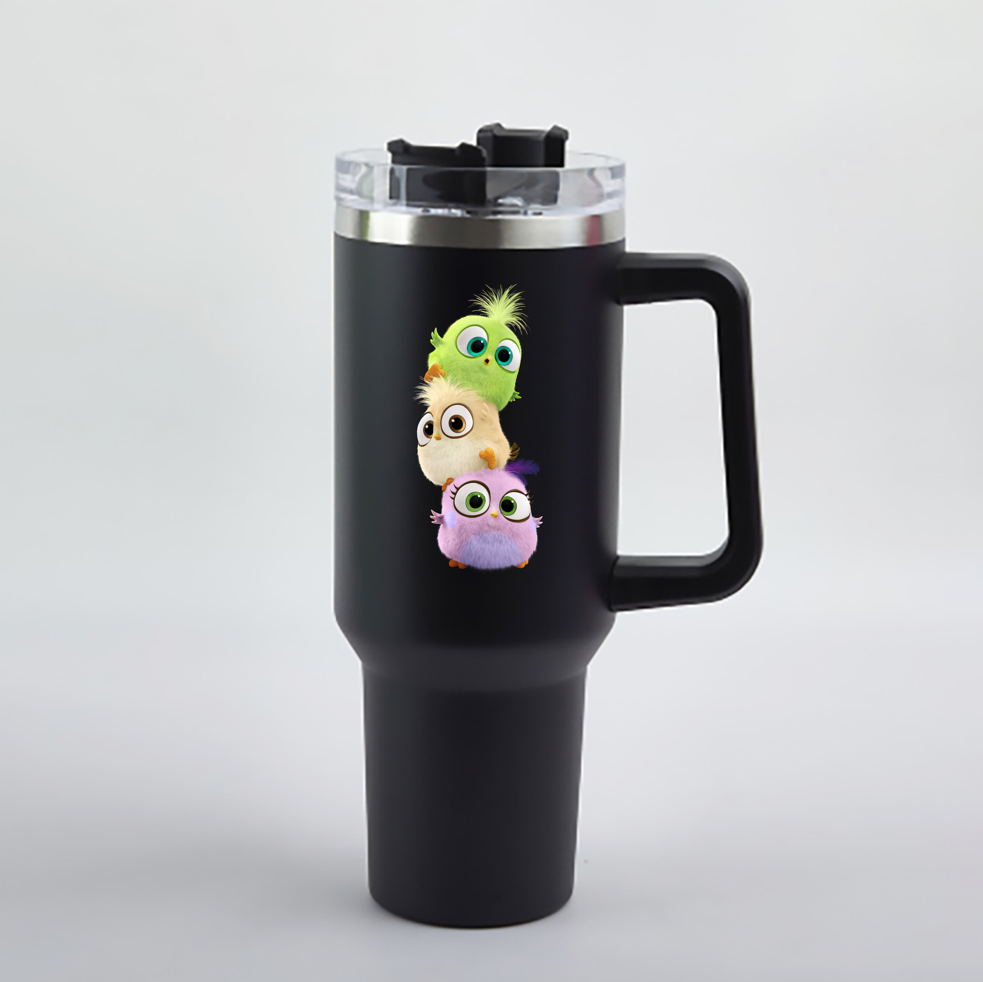 （画像用） Angry Birds アングリーバード 1200mL車用タンブラー - クリスタルステッカー（プラスチックストロー付き）