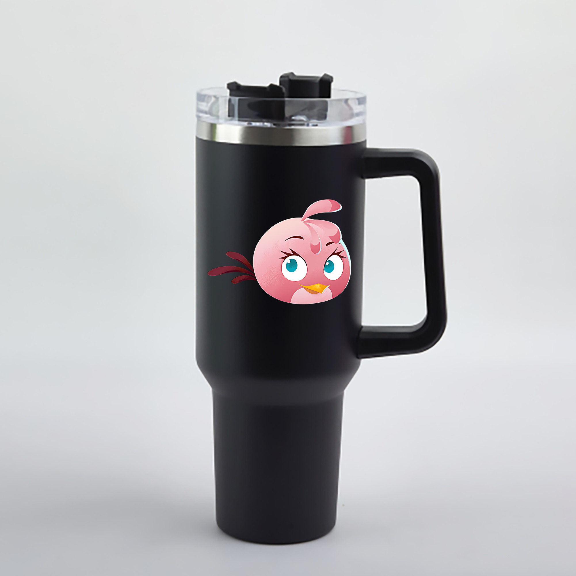 （画像用） Angry Birds アングリーバード 1200mL車用タンブラー - クリスタルステッカー（プラスチックストロー付き）