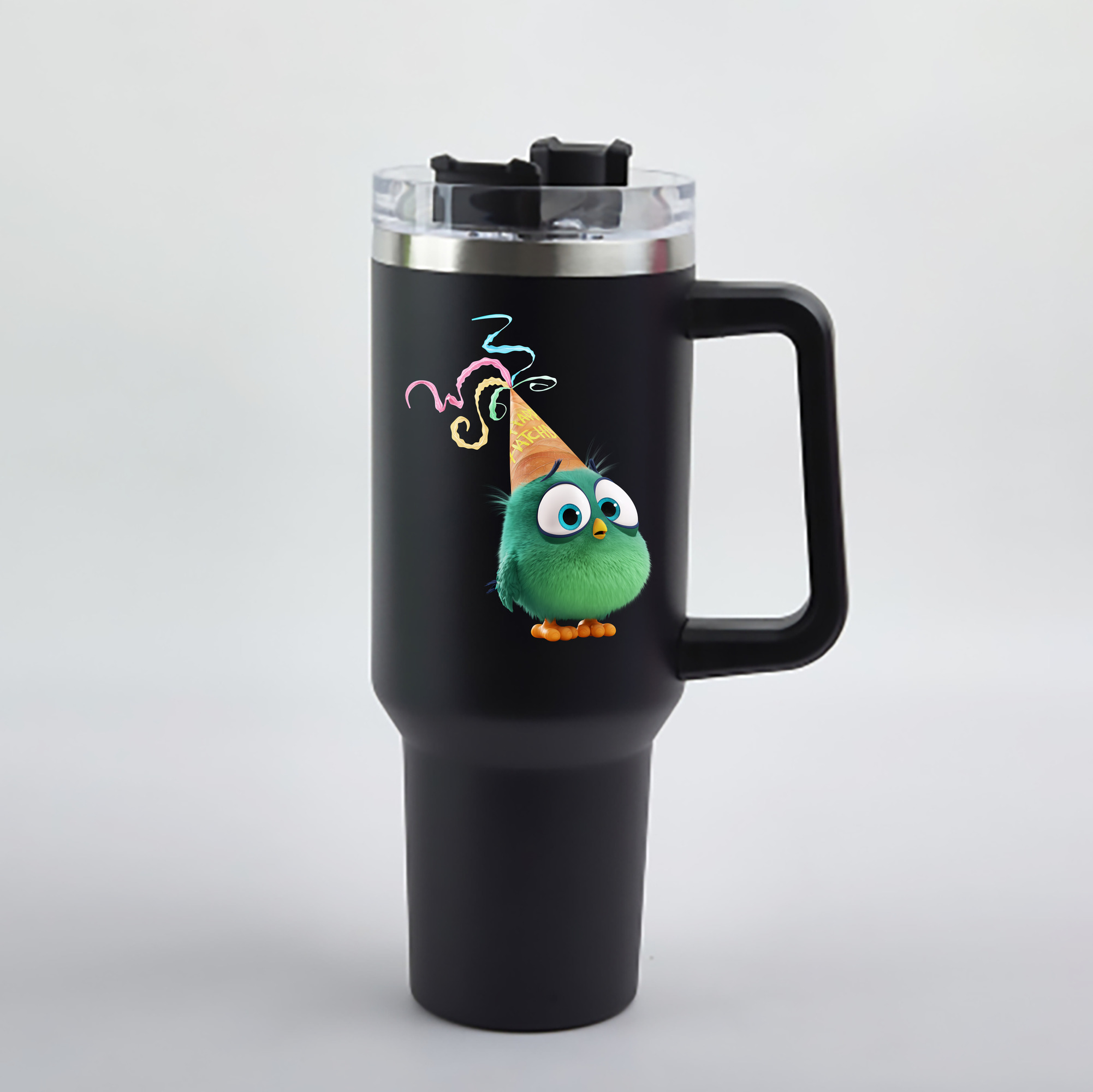 （画像用） Angry Birds アングリーバード 1200mL車用タンブラー - クリスタルステッカー（プラスチックストロー付き）