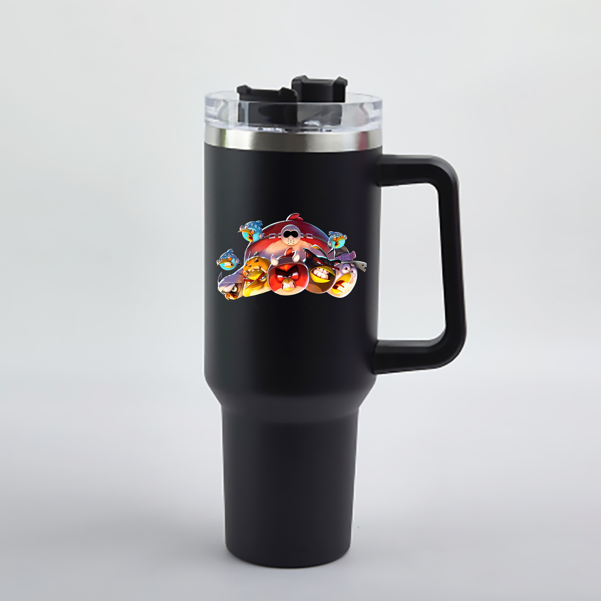 （画像用） Angry Birds アングリーバード 1200mL車用タンブラー - クリスタルステッカー（プラスチックストロー付き）