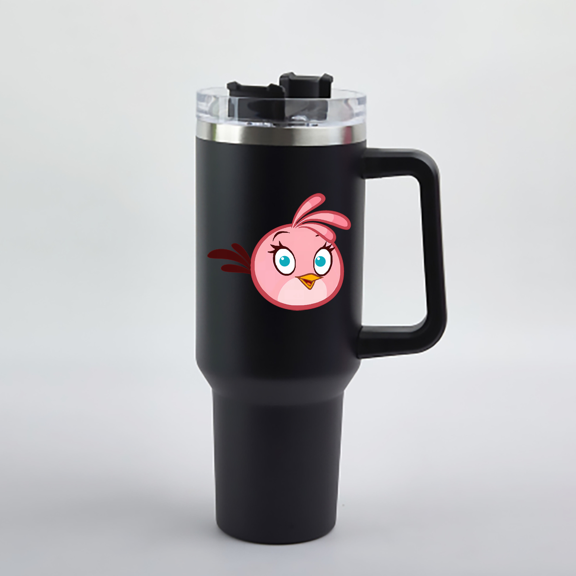 （画像用） Angry Birds アングリーバード 1200mL車用タンブラー - クリスタルステッカー（プラスチックストロー付き）
