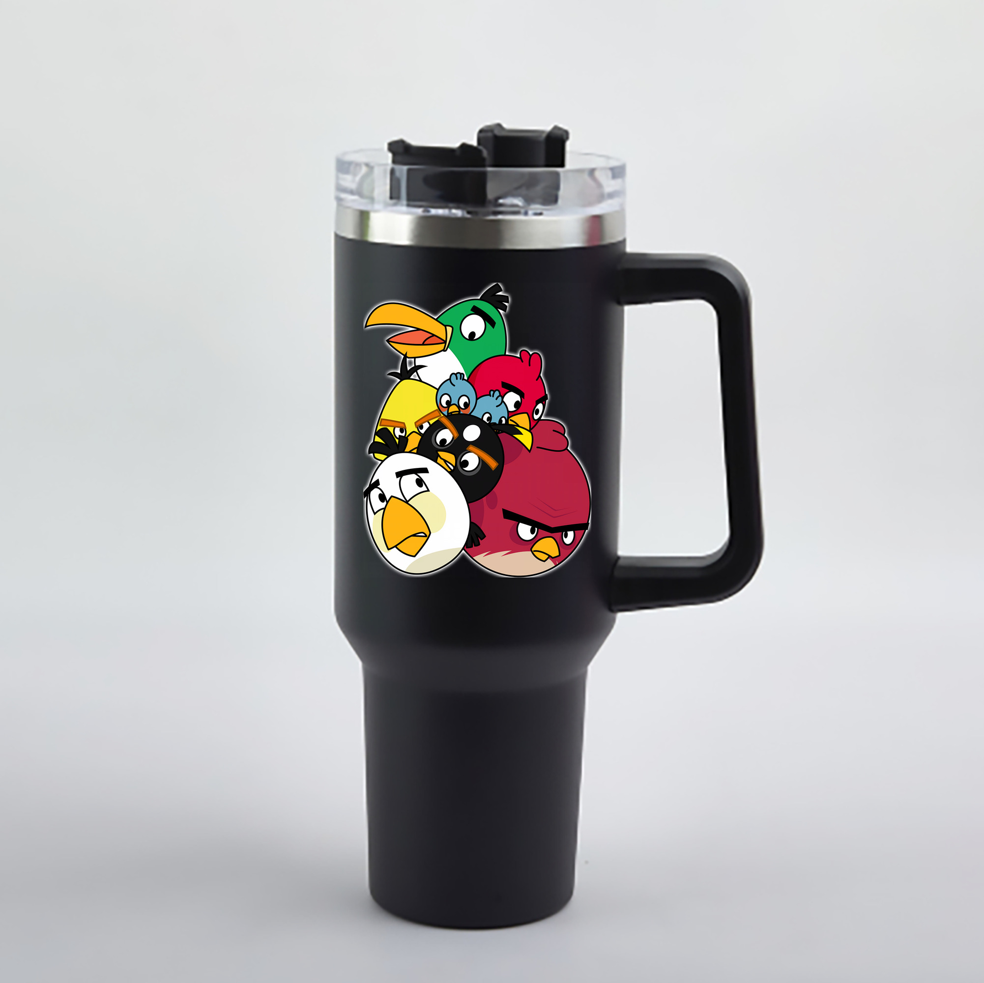 （画像用） Angry Birds アングリーバード 1200mL車用タンブラー - クリスタルステッカー（プラスチックストロー付き）