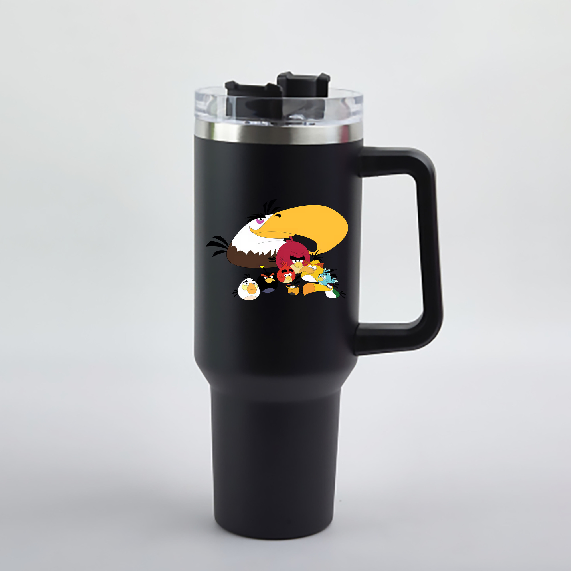 （画像用） Angry Birds アングリーバード 1200mL車用タンブラー - クリスタルステッカー（プラスチックストロー付き）