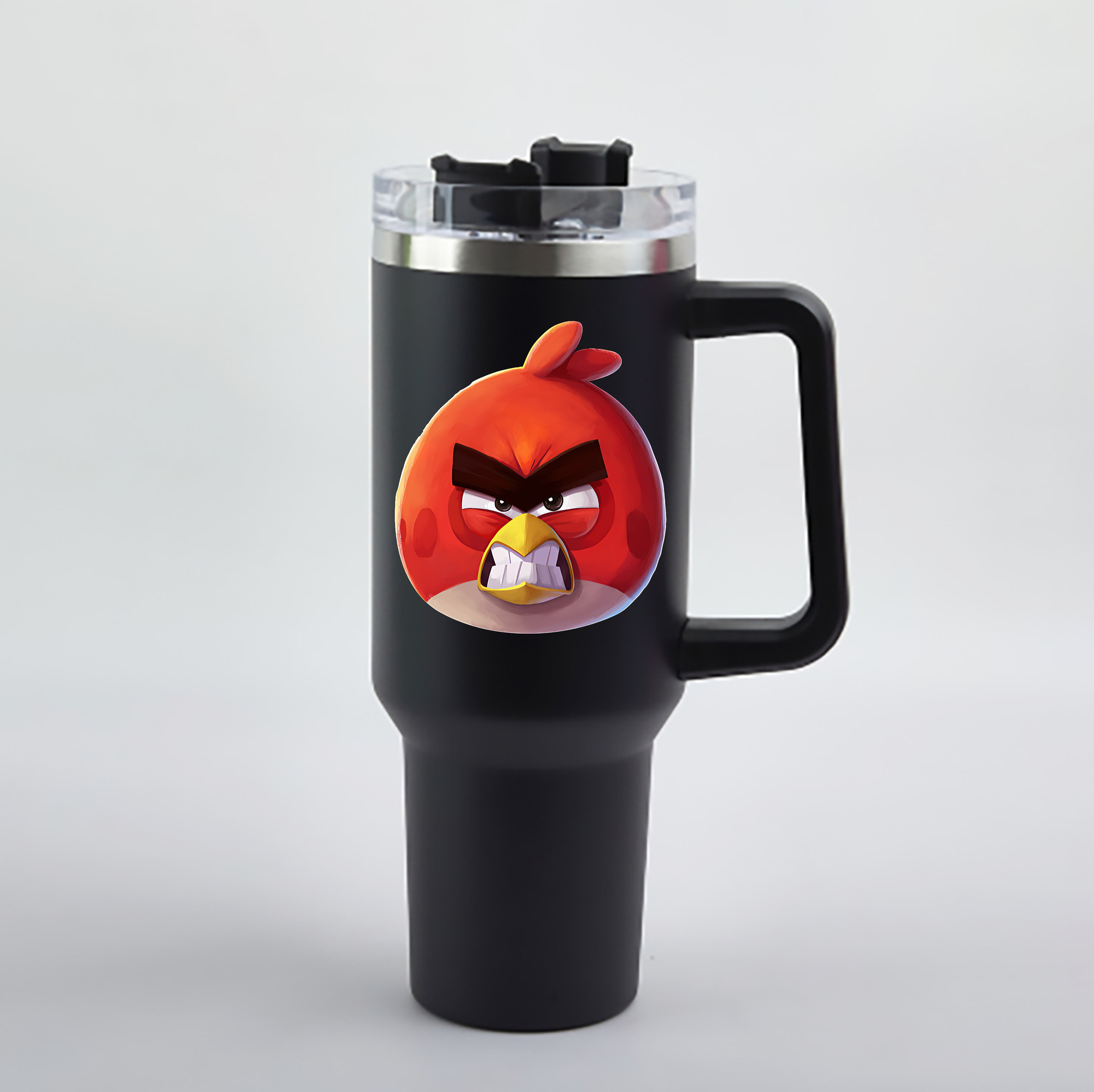 （画像用） Angry Birds アングリーバード 1200mL車用タンブラー - クリスタルステッカー（プラスチックストロー付き）