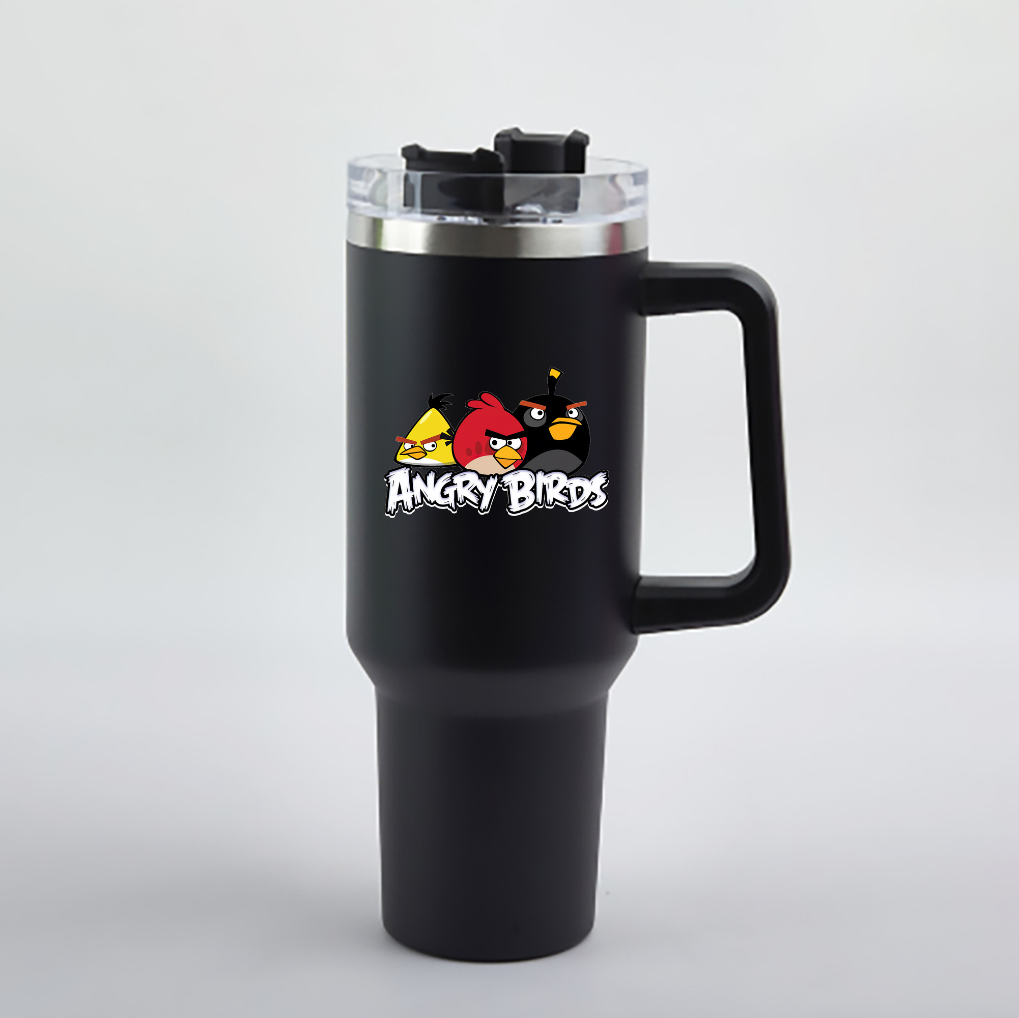 （画像用） Angry Birds アングリーバード 1200mL車用タンブラー - クリスタルステッカー（プラスチックストロー付き）