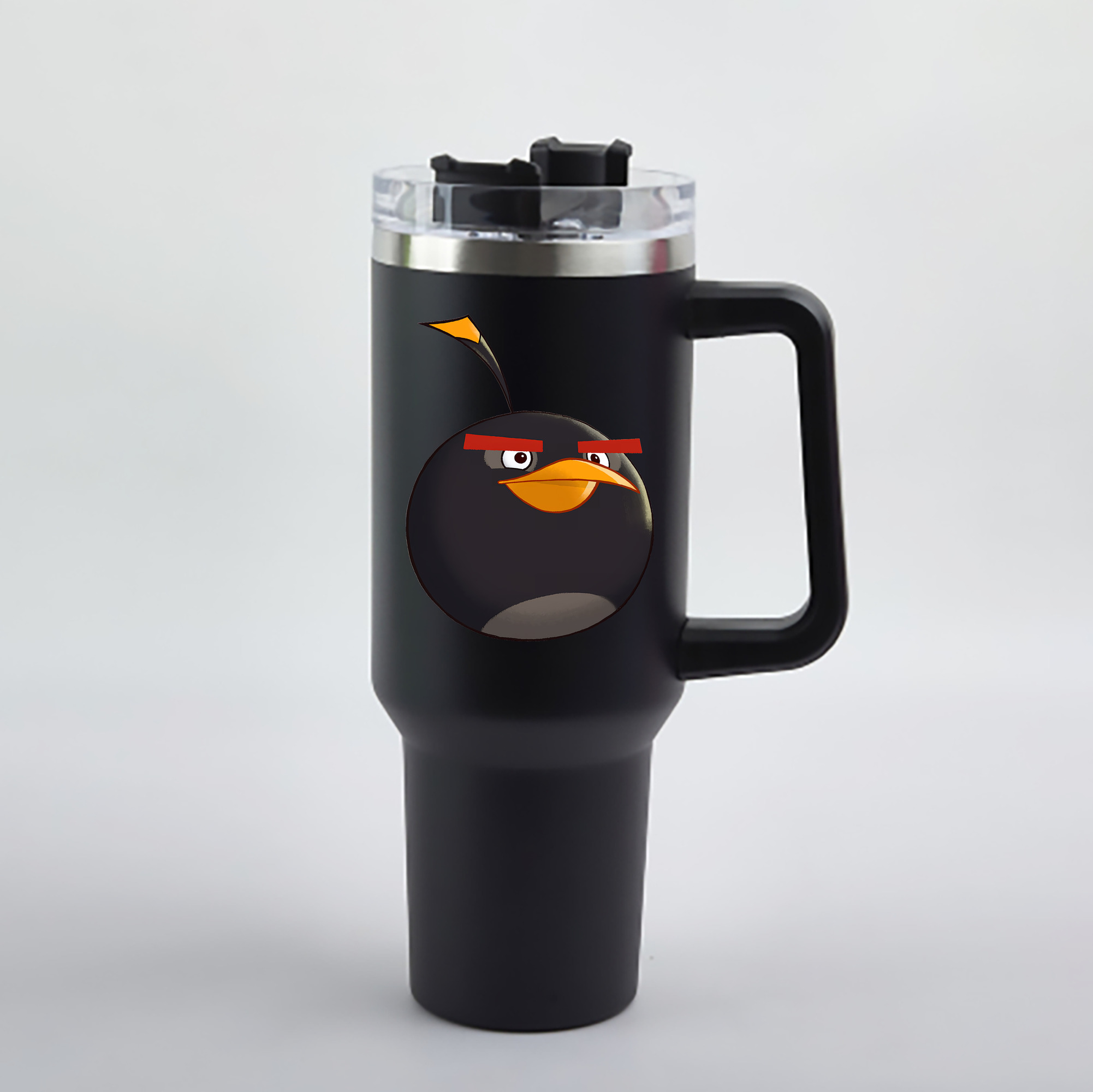 （画像用） Angry Birds アングリーバード 1200mL車用タンブラー - クリスタルステッカー（プラスチックストロー付き）