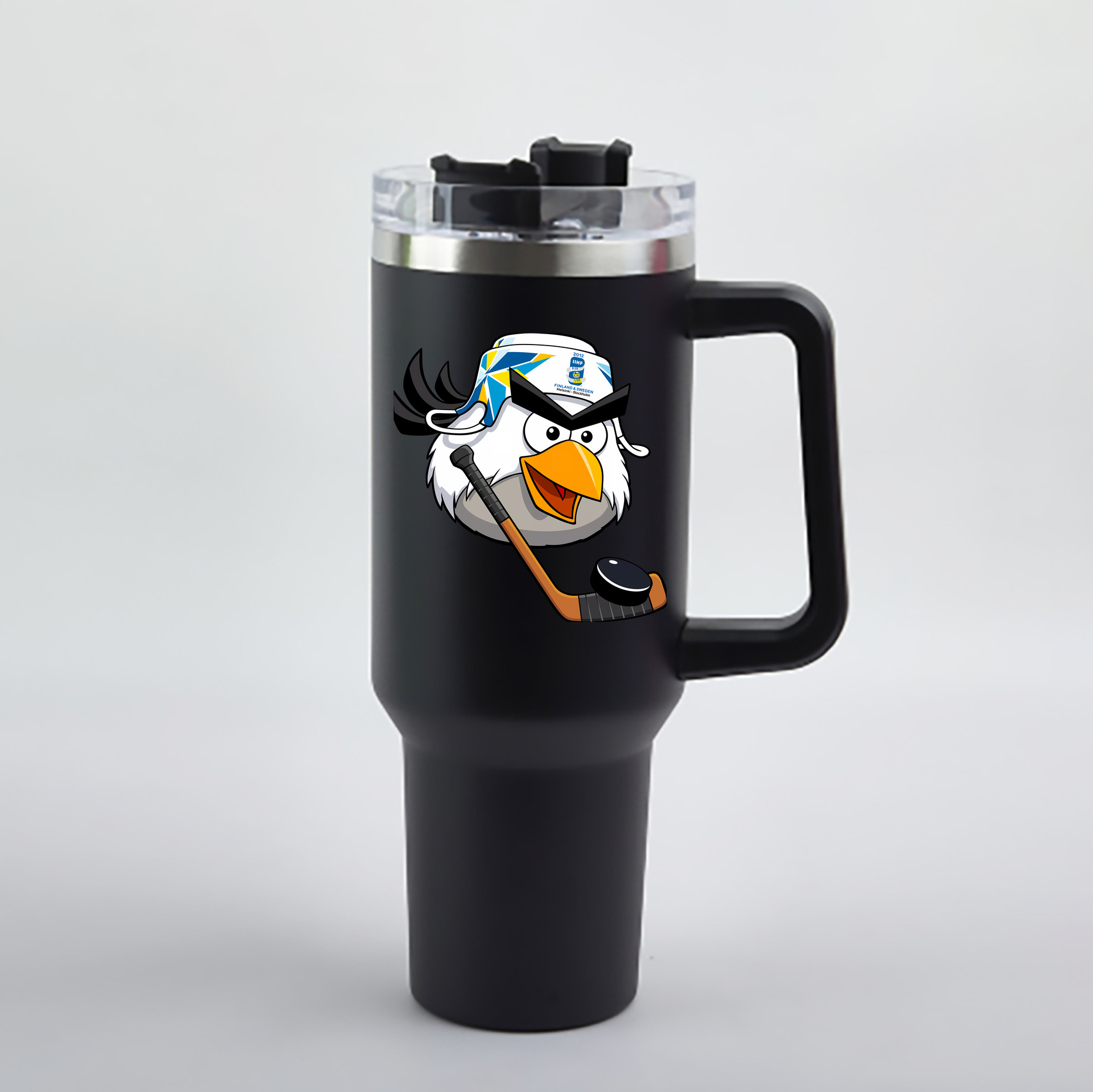 （画像用） Angry Birds アングリーバード 1200mL車用タンブラー - クリスタルステッカー（プラスチックストロー付き）